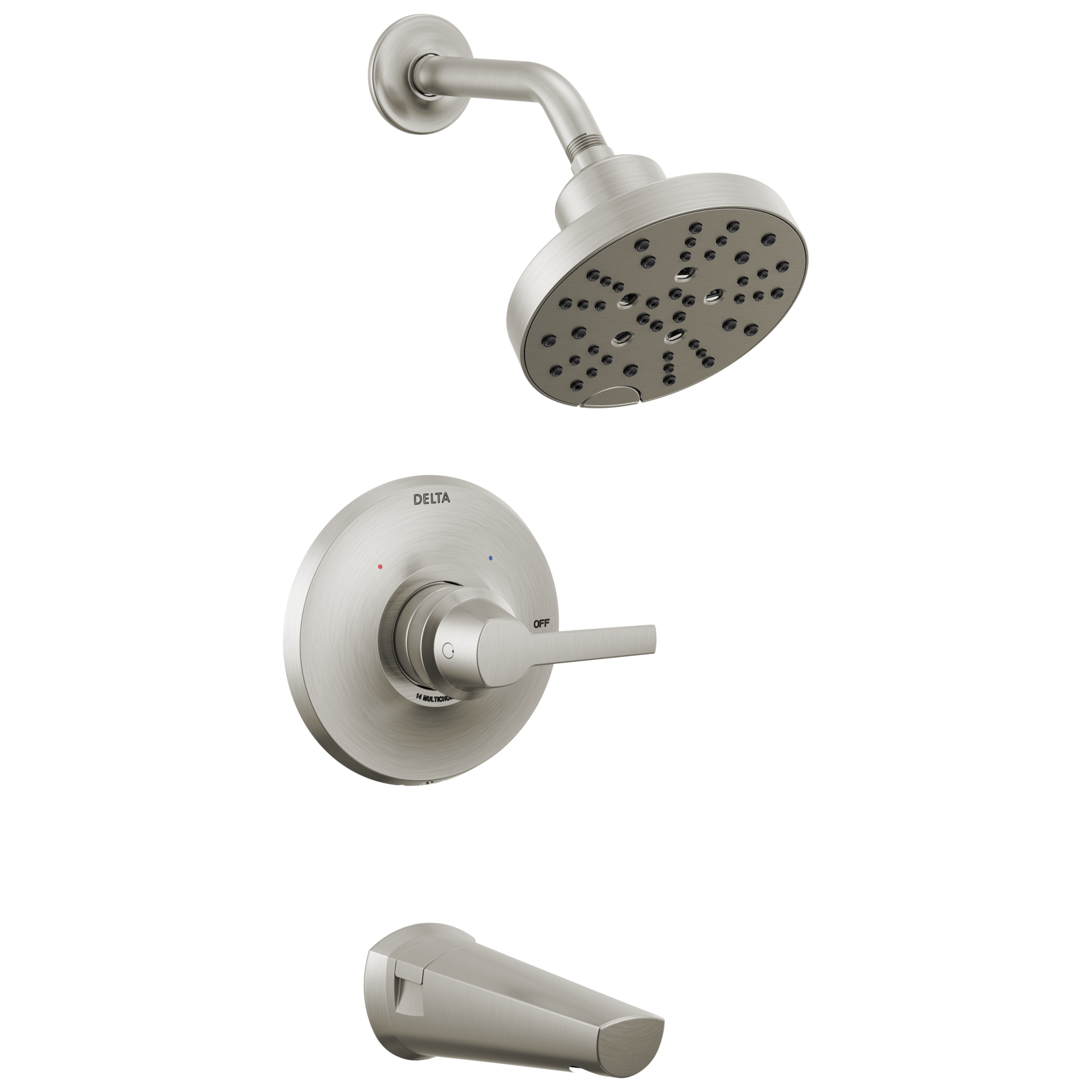 Mezcladora de bañera y ducha redonda de 6 pulgadas con recubrimiento Lumicoat de acero inoxidable de un solo mango Delta Galeon T14472-SS-PR