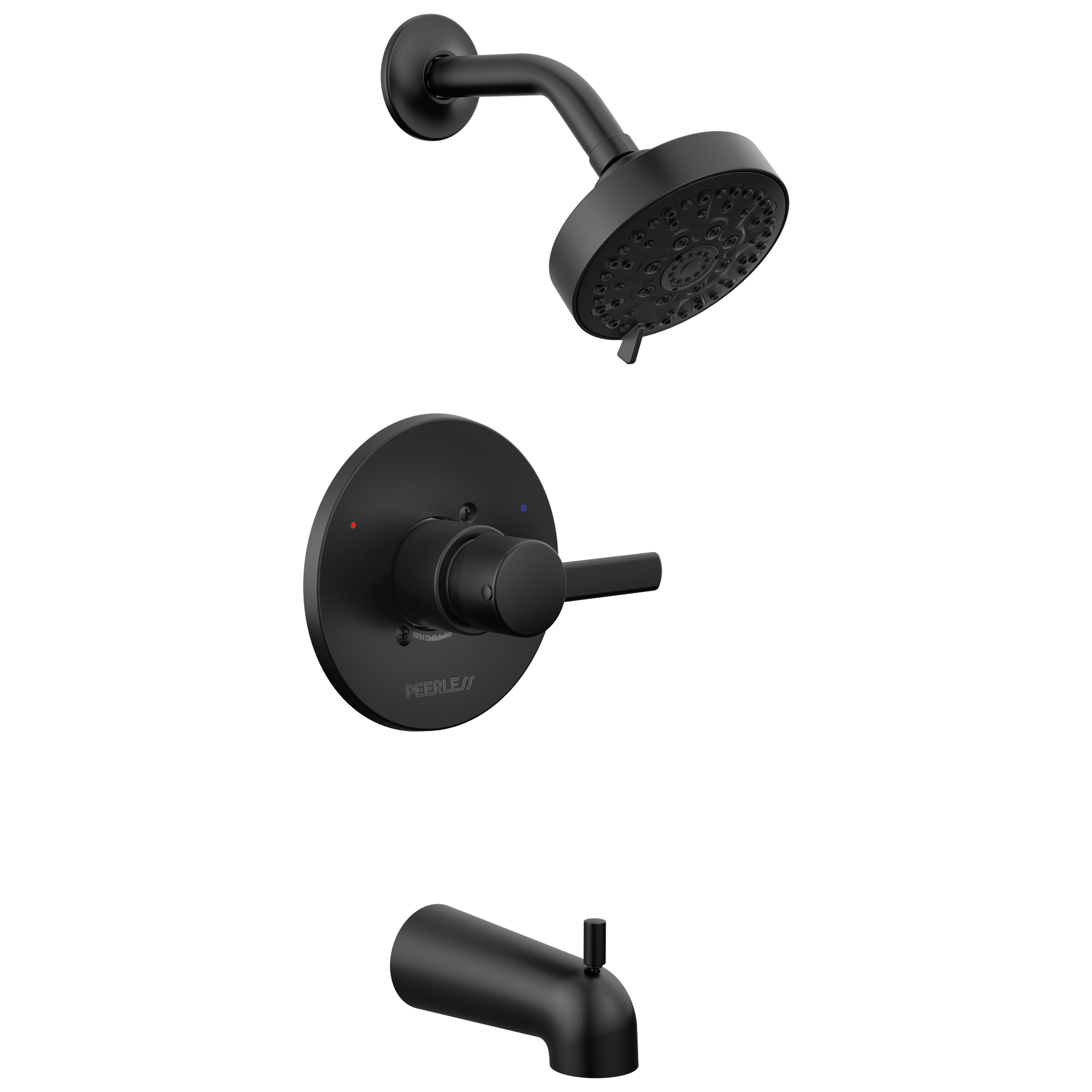 Grifería para bañera y ducha de 1 manija en negro mate Peerless Precept. Se vende por separado.
