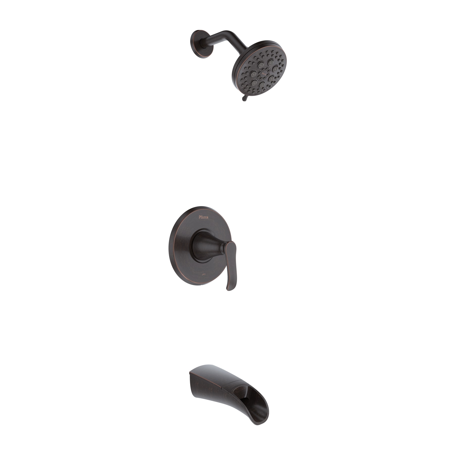 Grifo de bañera y ducha redondo de 4.56 pulgadas de bronce toscano, de un mango y función múltiple Pfister Jaida con válvula 8P8-WS2-JDSY.