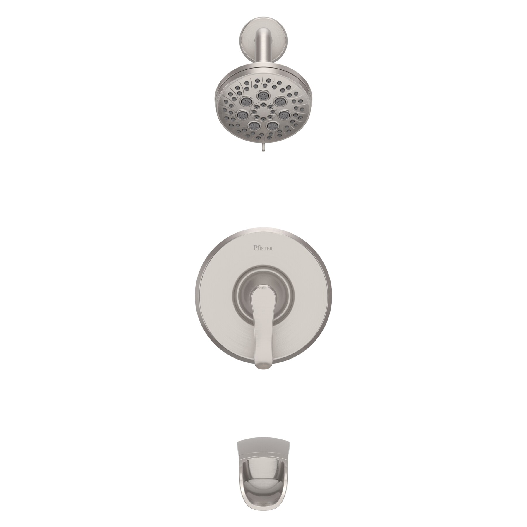 Grifo para bañera y regadera redondo de 4.56 pulgadas con válvula y función múltiple de 1 mango en níquel cepillado resistente a las manchas Jaida Pfister