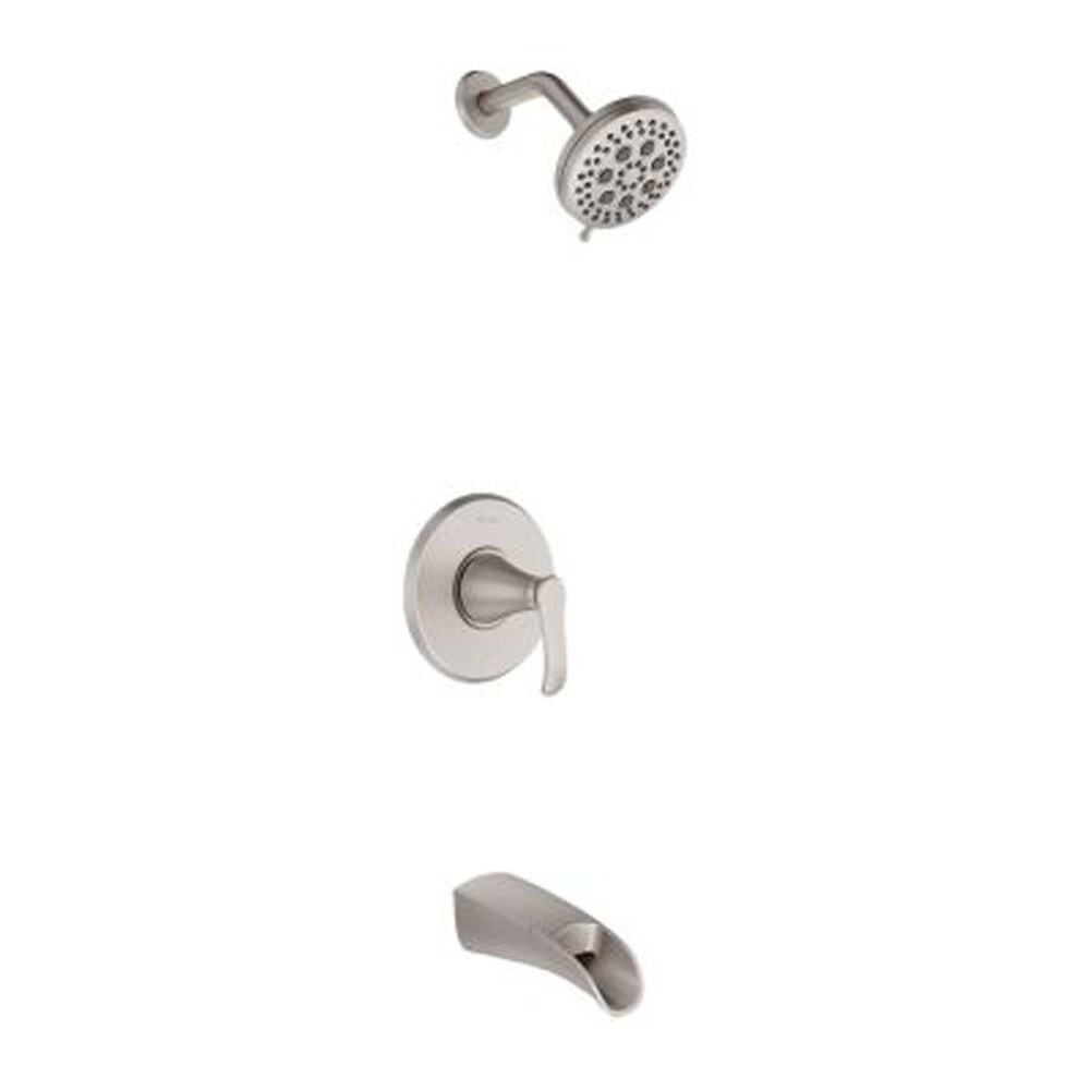 Grifo para bañera y regadera redondo de 4.56 pulgadas con válvula y función múltiple de 1 mango en níquel cepillado resistente a las manchas Jaida Pfister