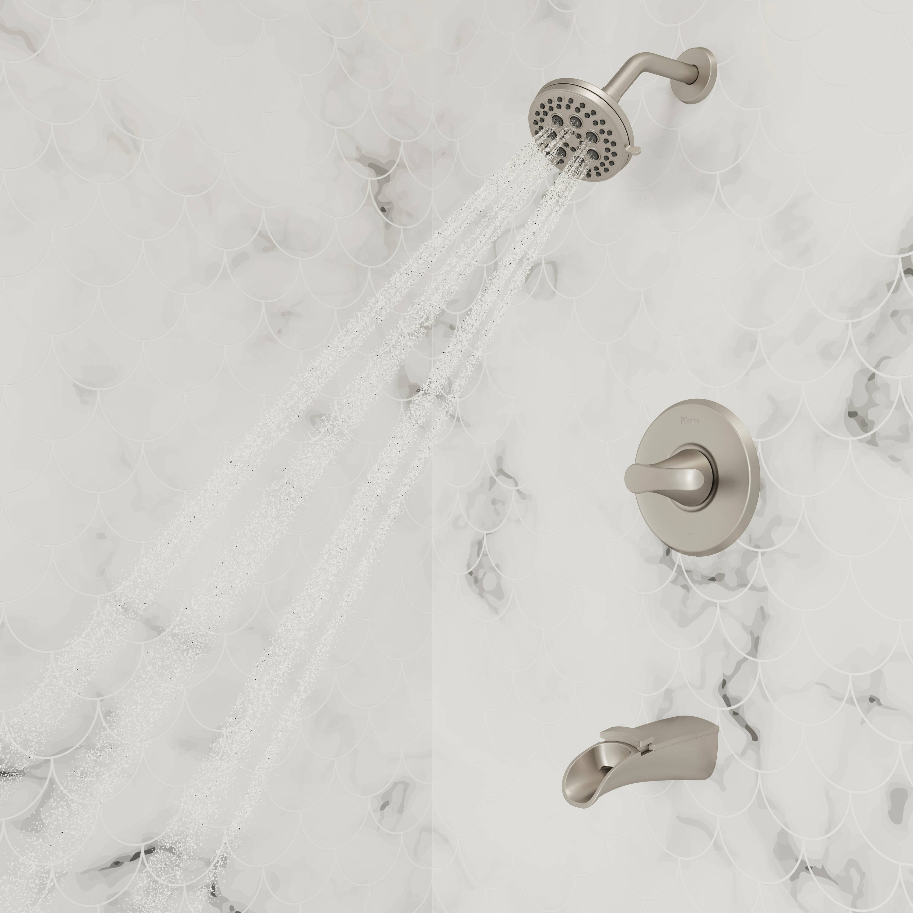 Grifo para bañera y regadera redondo de 4.56 pulgadas con válvula y función múltiple de 1 mango en níquel cepillado resistente a las manchas Jaida Pfister