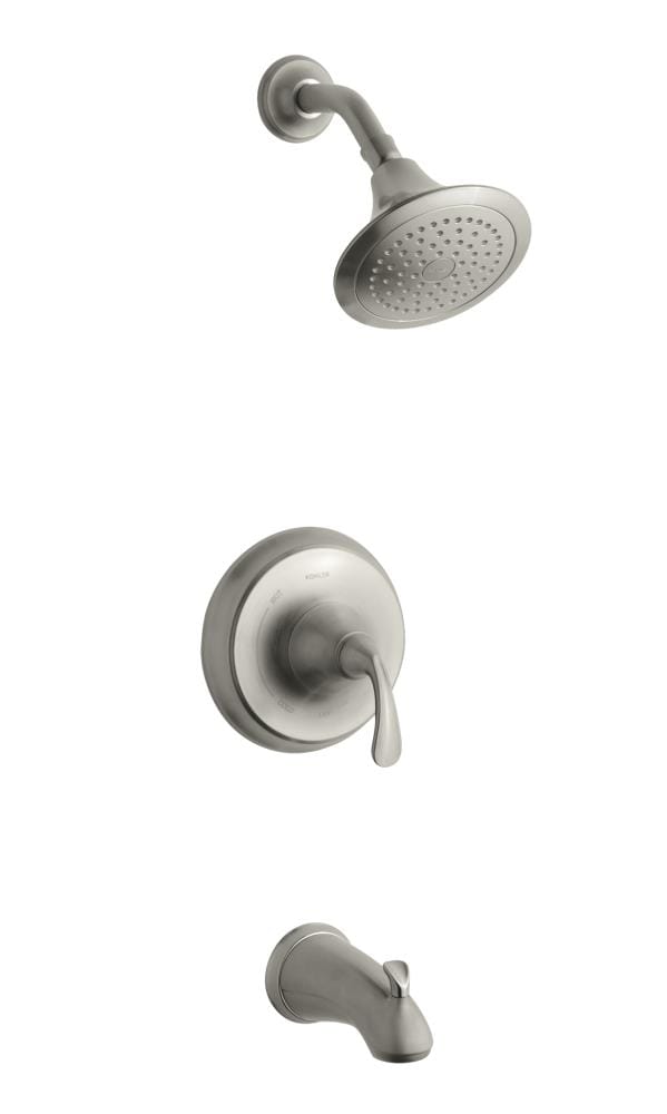 Grifo de bañera y ducha de una sola manija y función única en níquel cepillado vibrante KOHLER Fort de 6.375 pulgadas (Válvula no incluida) TS10275-4-BN
