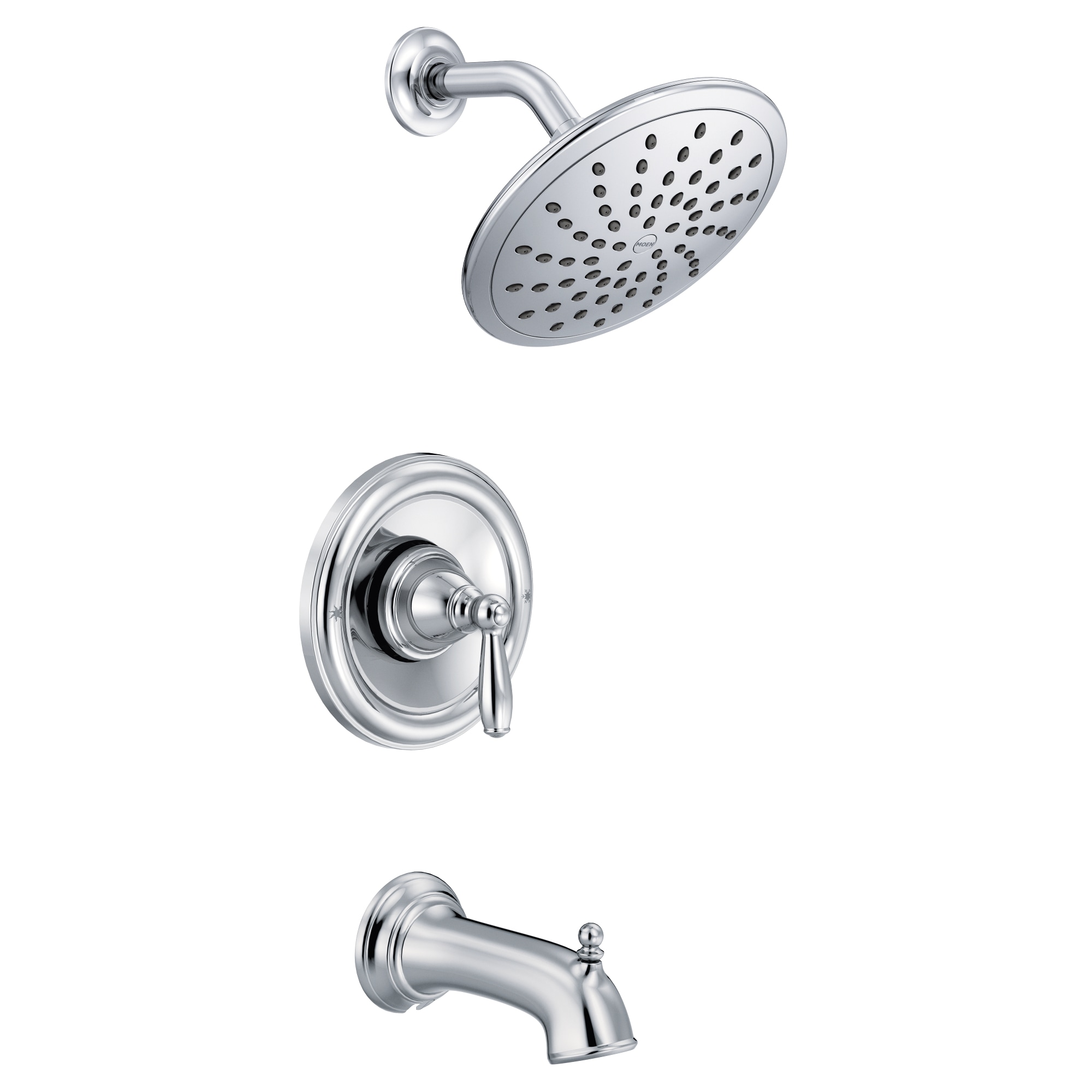 Grifo de bañera y regadera redondo de 8 pulgadas de una sola función con un mango, cromo Moen Brantford T2253EP
