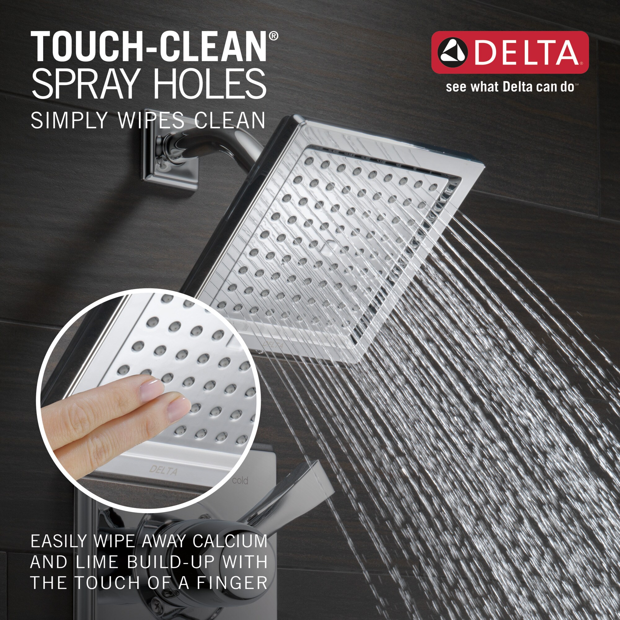 Grifo de bañera y ducha cuadrado de 6.5625 pulgadas con manija única y función simple en cromo Dryden de Delta T14451