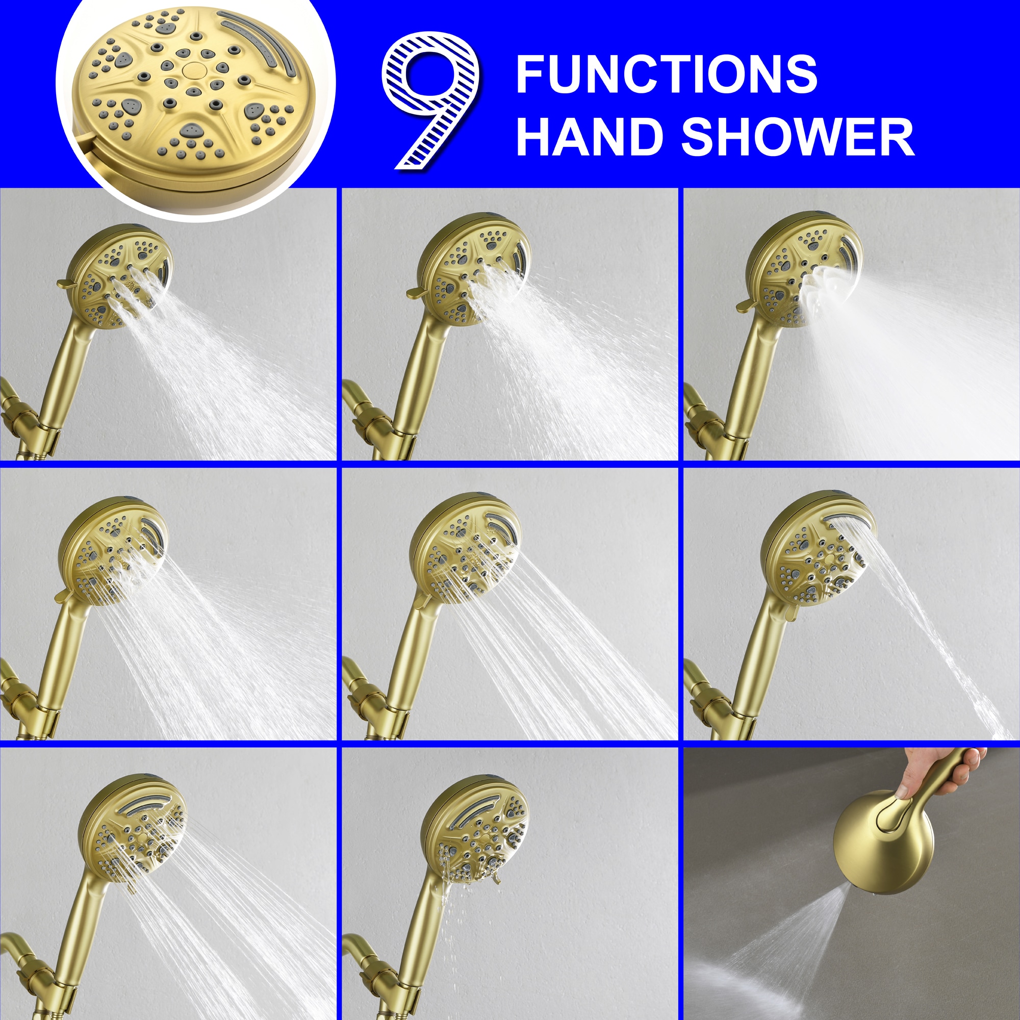 Grifería de Bañera y Ducha de ORO Cepillado con 1 Mango, 5 Pulgadas, tipo Manual, modelo WA4026MB01 de WELLFOR.