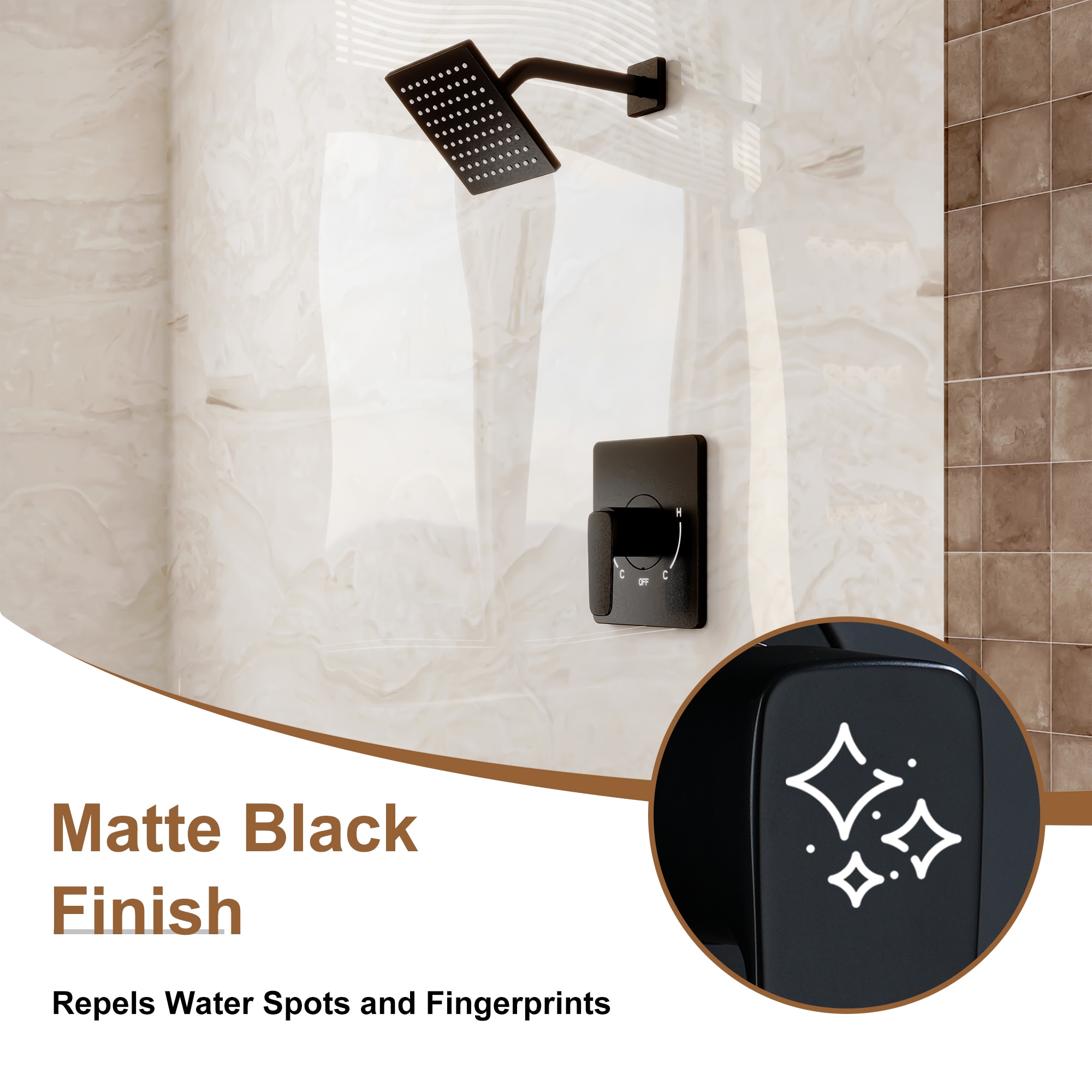 Grifo para bañera y ducha de 6 pulgadas cuadrado, acabado mate negro, de una sola manija y función con válvula