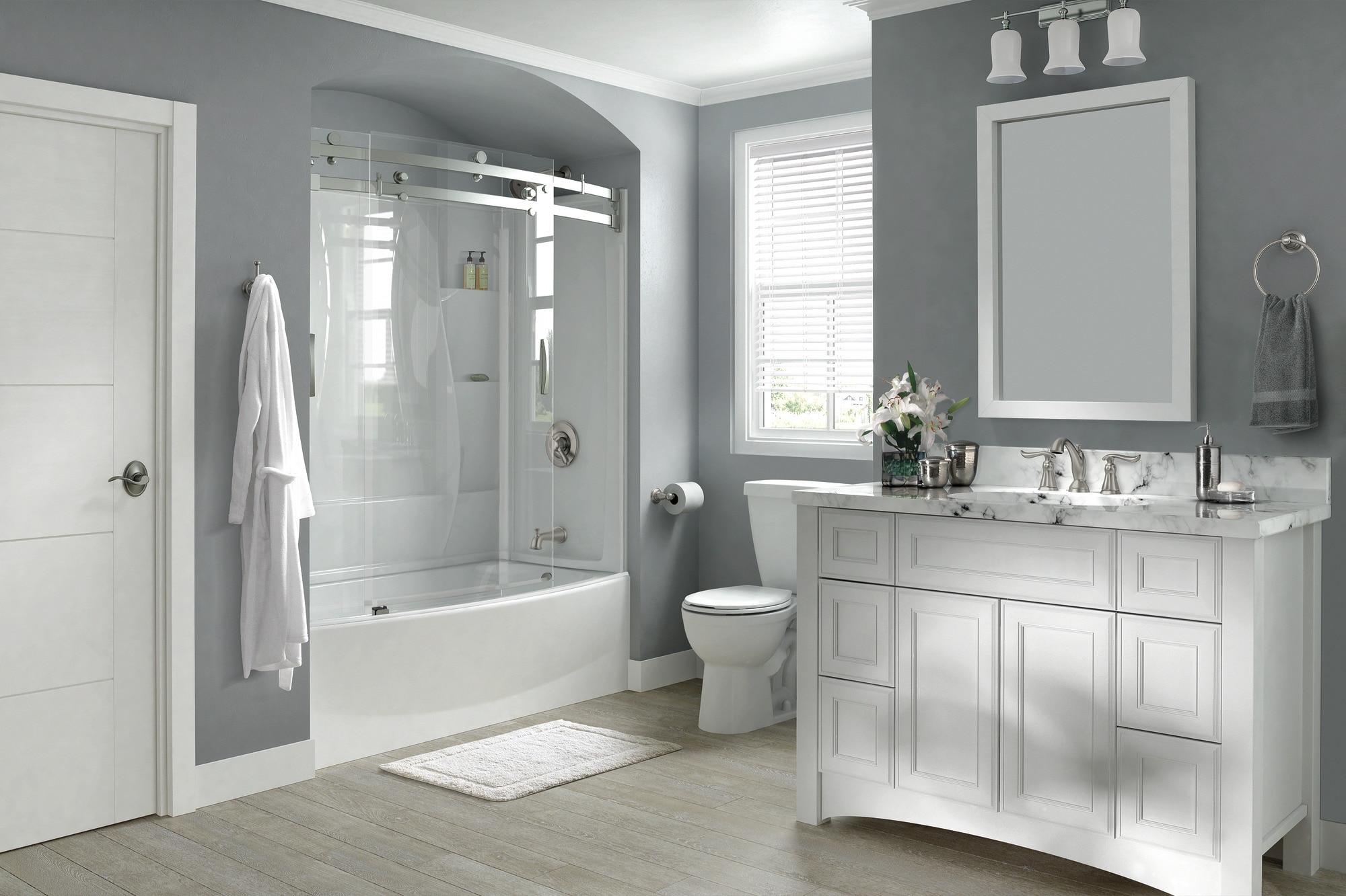 Grifo de bañera y ducha redondo de acero inoxidable Delta Linden de 1 manija y función única de 6.0 pulgadas T17494-SS