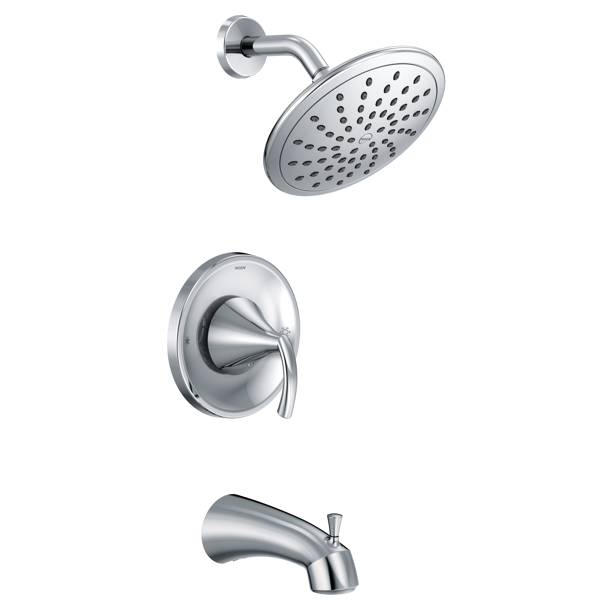 Grifo de bañera y ducha redondo de 4.0 pulgadas con acabado cromado de un solo control y función única Glyde de Moen T2843EP