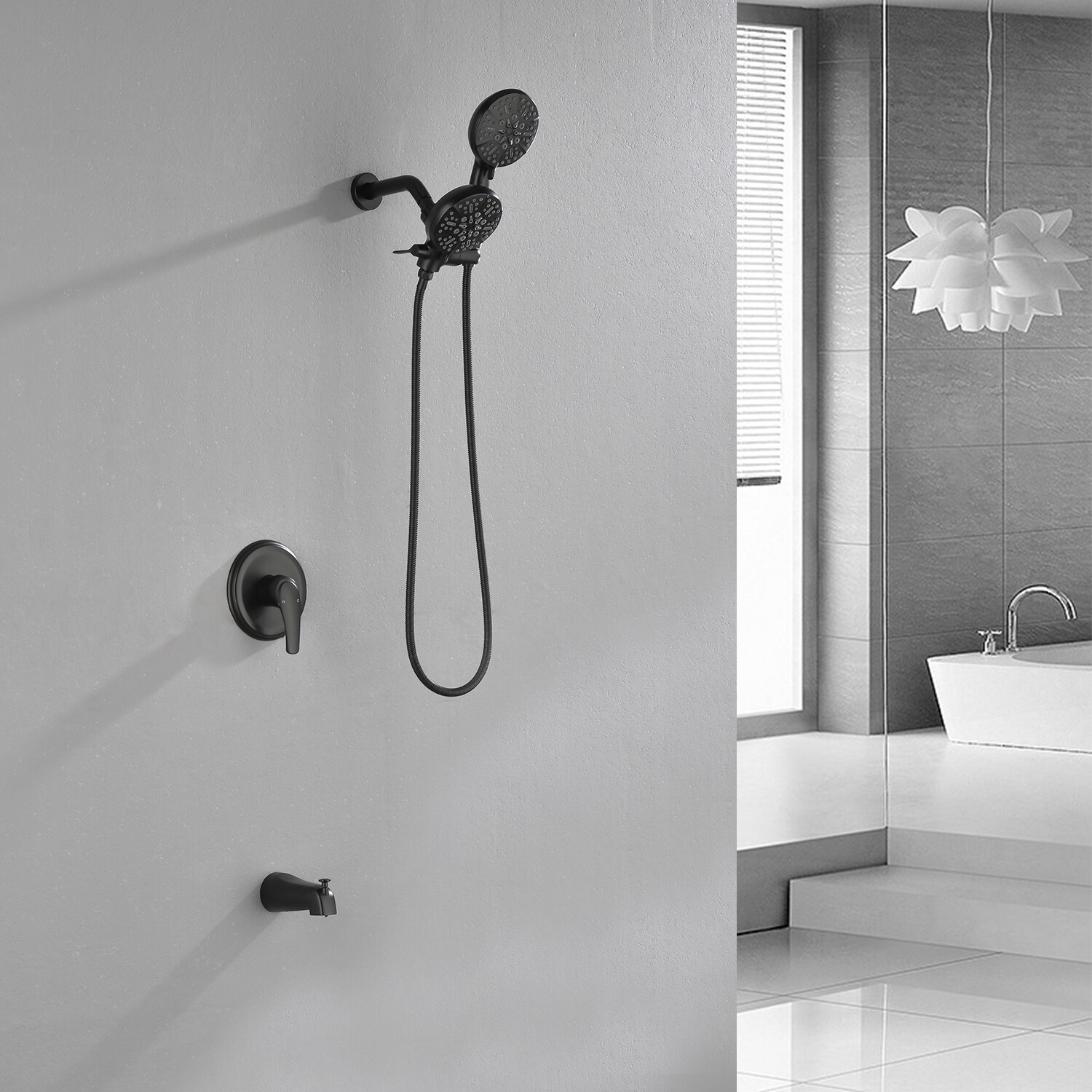 Grifo de Bañera y Ducha de Mano de 1 Mango en Negro Mate de 4.72 Pulgadas de WELLFOR con Válvula WA15016NS01