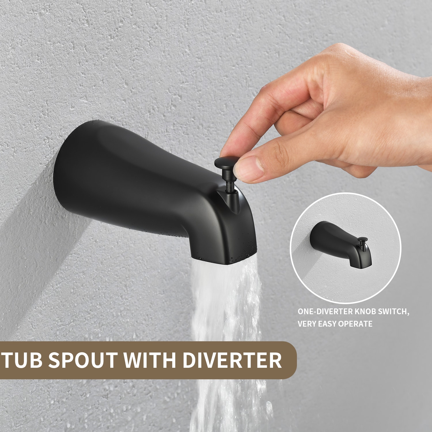 Grifo de Bañera y Ducha de Mano de 1 Mango en Negro Mate de 4.72 Pulgadas de WELLFOR con Válvula WA15016NS01