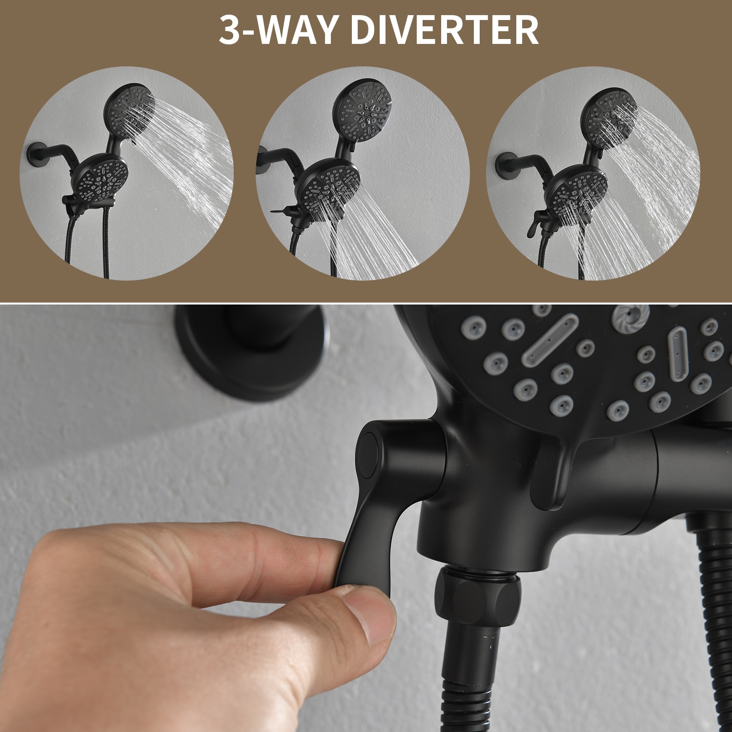 Grifo de Bañera y Ducha de Mano de 1 Mango en Negro Mate de 4.72 Pulgadas de WELLFOR con Válvula WA15016NS01