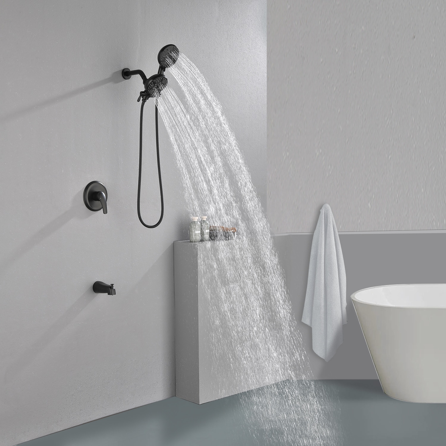 Grifo de Bañera y Ducha de Mano de 1 Mango en Negro Mate de 4.72 Pulgadas de WELLFOR con Válvula WA15016NS01