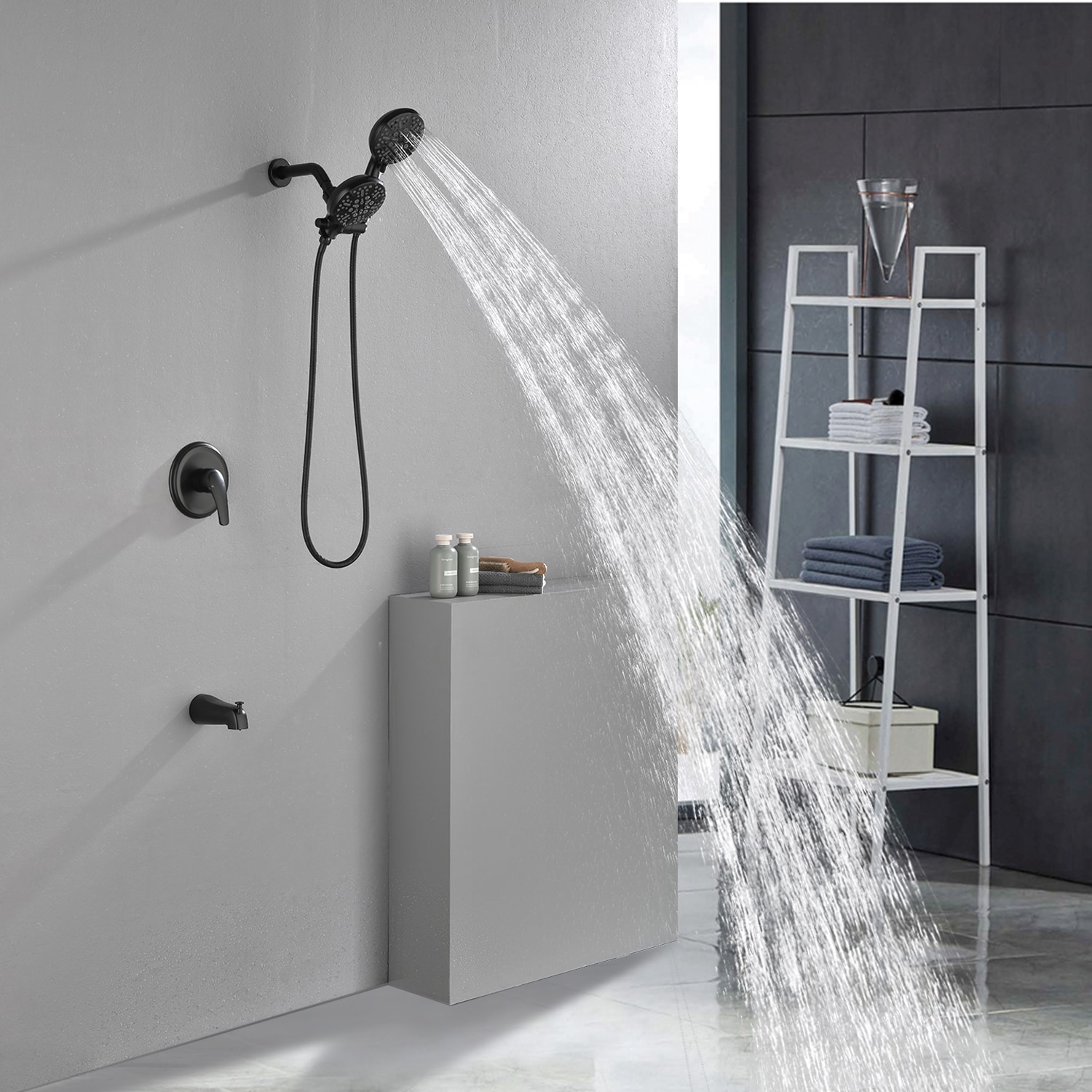 Grifo de Bañera y Ducha de Mano de 1 Mango en Negro Mate de 4.72 Pulgadas de WELLFOR con Válvula WA15016NS01