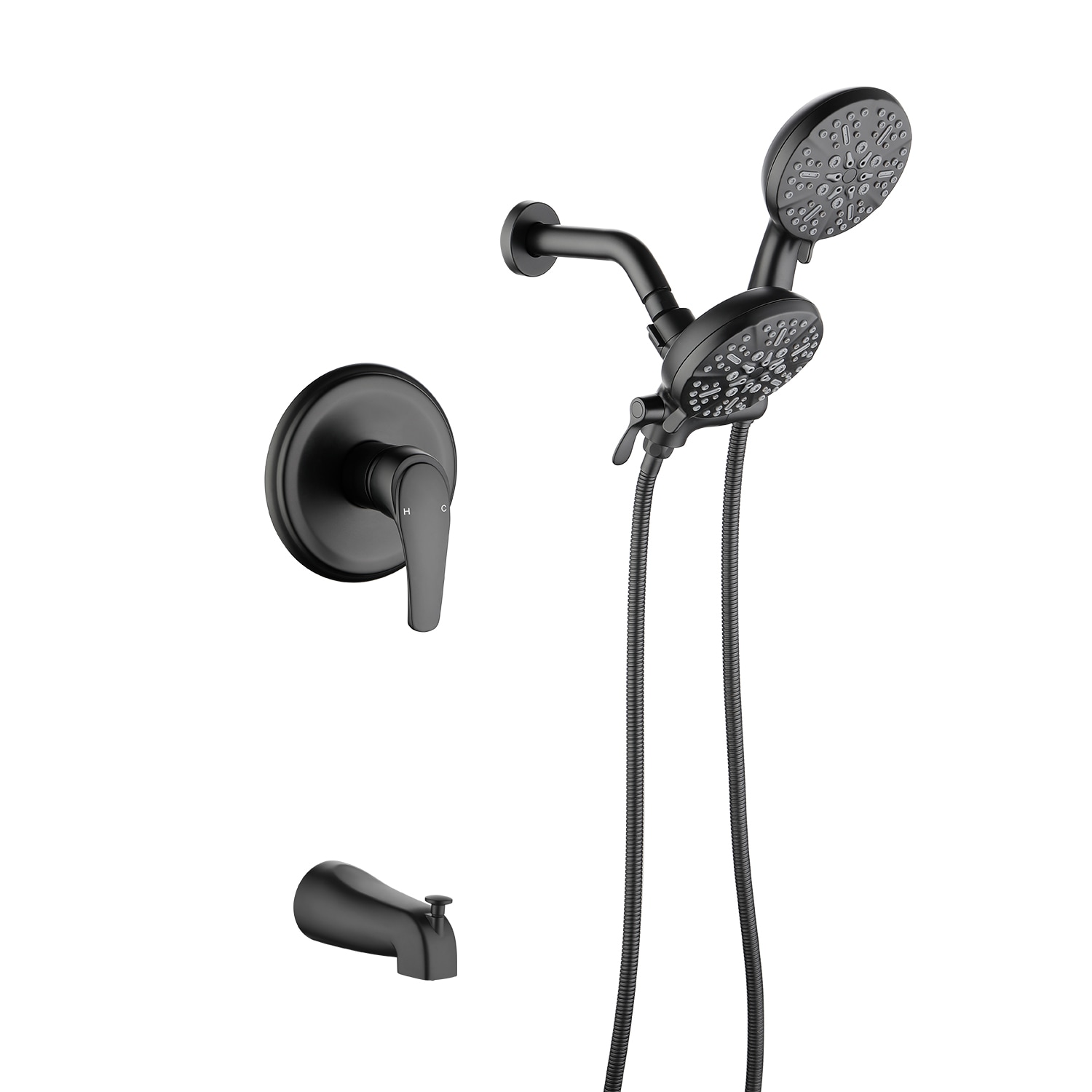 Grifo de Bañera y Ducha de Mano de 1 Mango en Negro Mate de 4.72 Pulgadas de WELLFOR con Válvula WA15016NS01