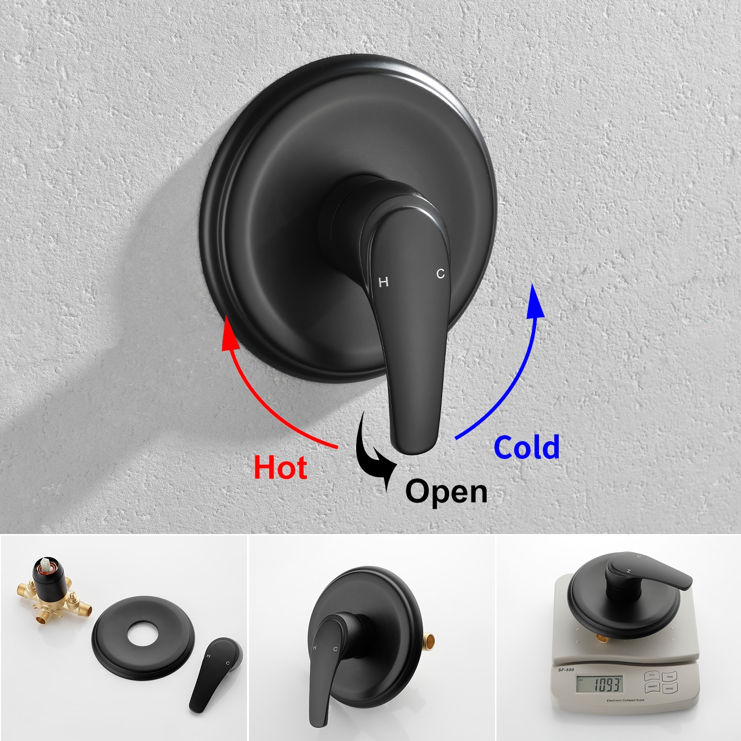 Grifo de Bañera y Ducha de Mano de 1 Mango en Negro Mate de 4.72 Pulgadas de WELLFOR con Válvula WA15016NS01