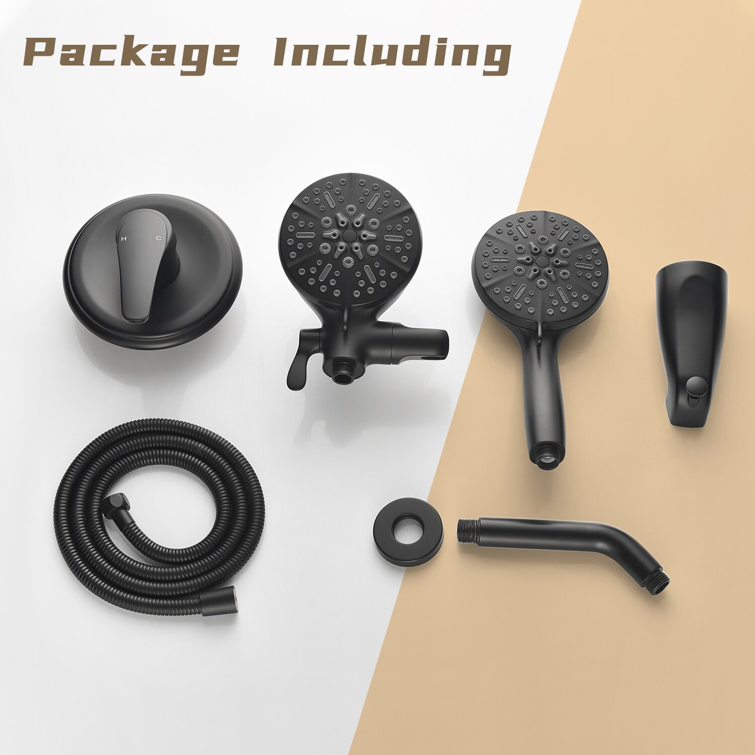 Grifo de Bañera y Ducha de Mano de 1 Mango en Negro Mate de 4.72 Pulgadas de WELLFOR con Válvula WA15016NS01