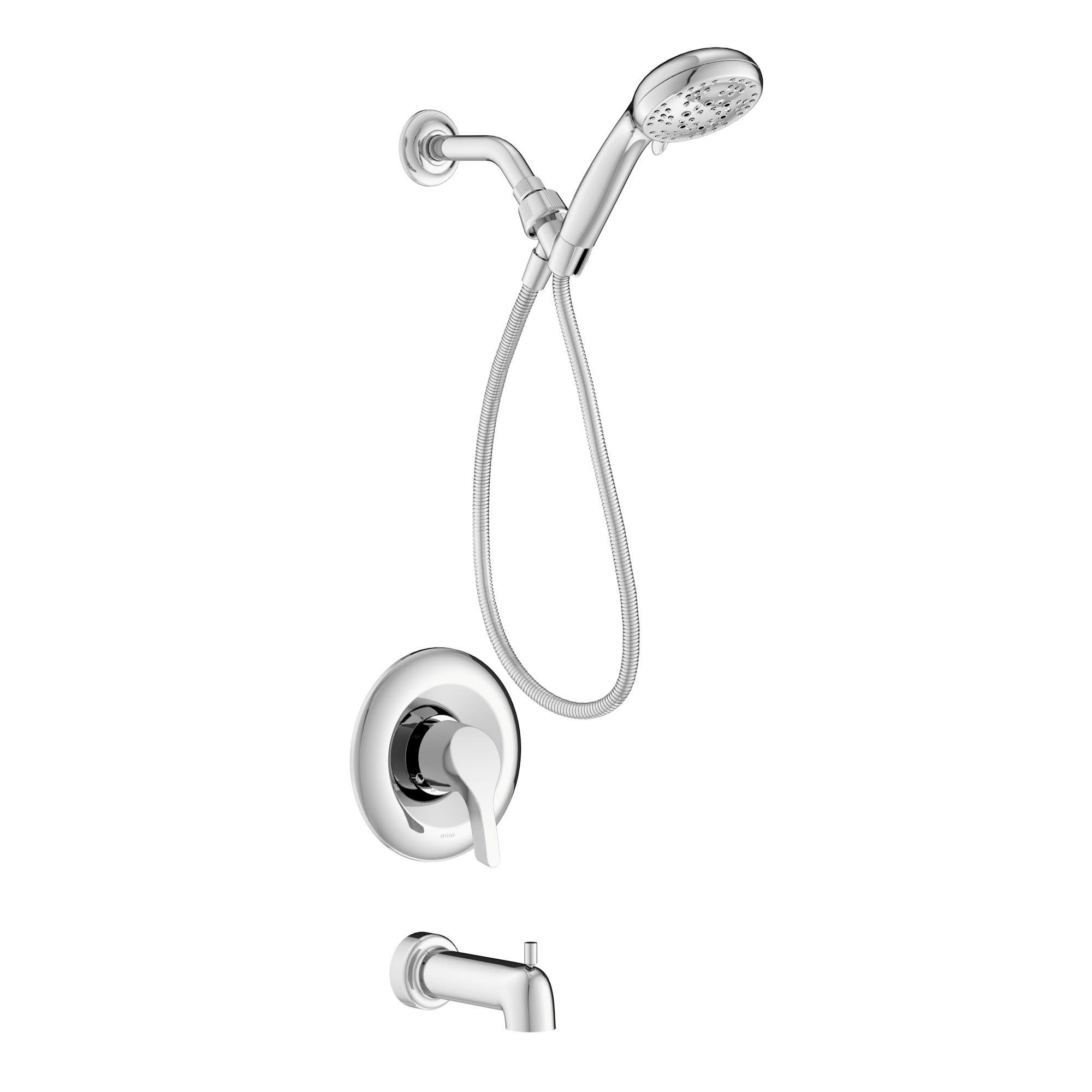 Grifo para bañera y ducha redondo de 4.8 pulgadas de 1 asa y múltiples funciones en cromo Yorkshire de Moen con válvula 82733.