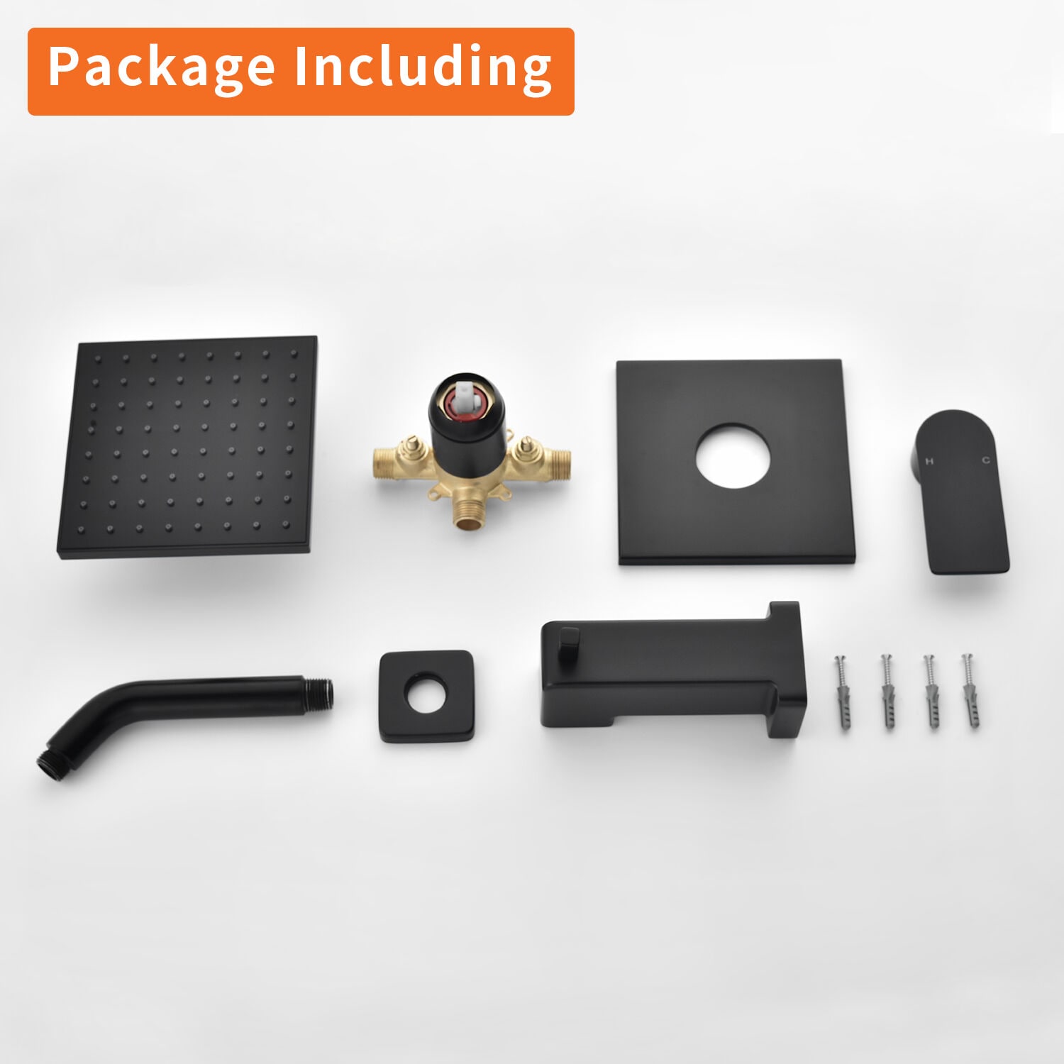 Mezcladora y regadera para bañera cuadrada de 6 pulgadas, negro mate de un mango y función única de WELLFOR con válvula WN0722.