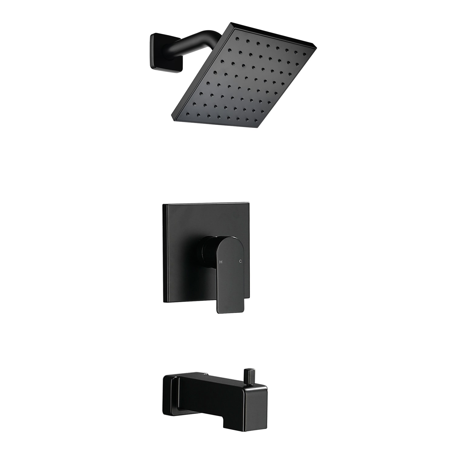 Mezcladora y regadera para bañera cuadrada de 6 pulgadas, negro mate de un mango y función única de WELLFOR con válvula WN0722.