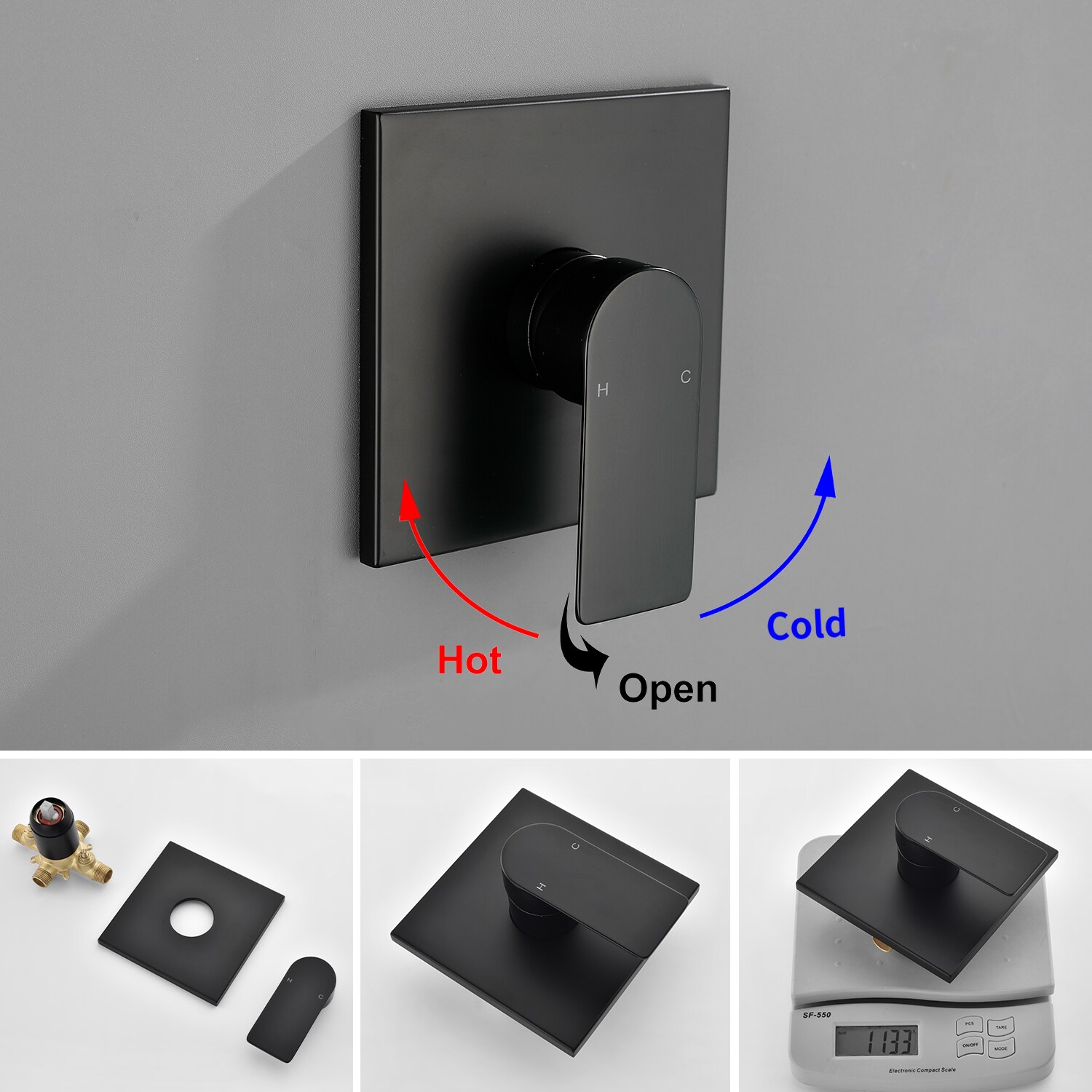 Mezcladora y regadera para bañera cuadrada de 6 pulgadas, negro mate de un mango y función única de WELLFOR con válvula WN0722.