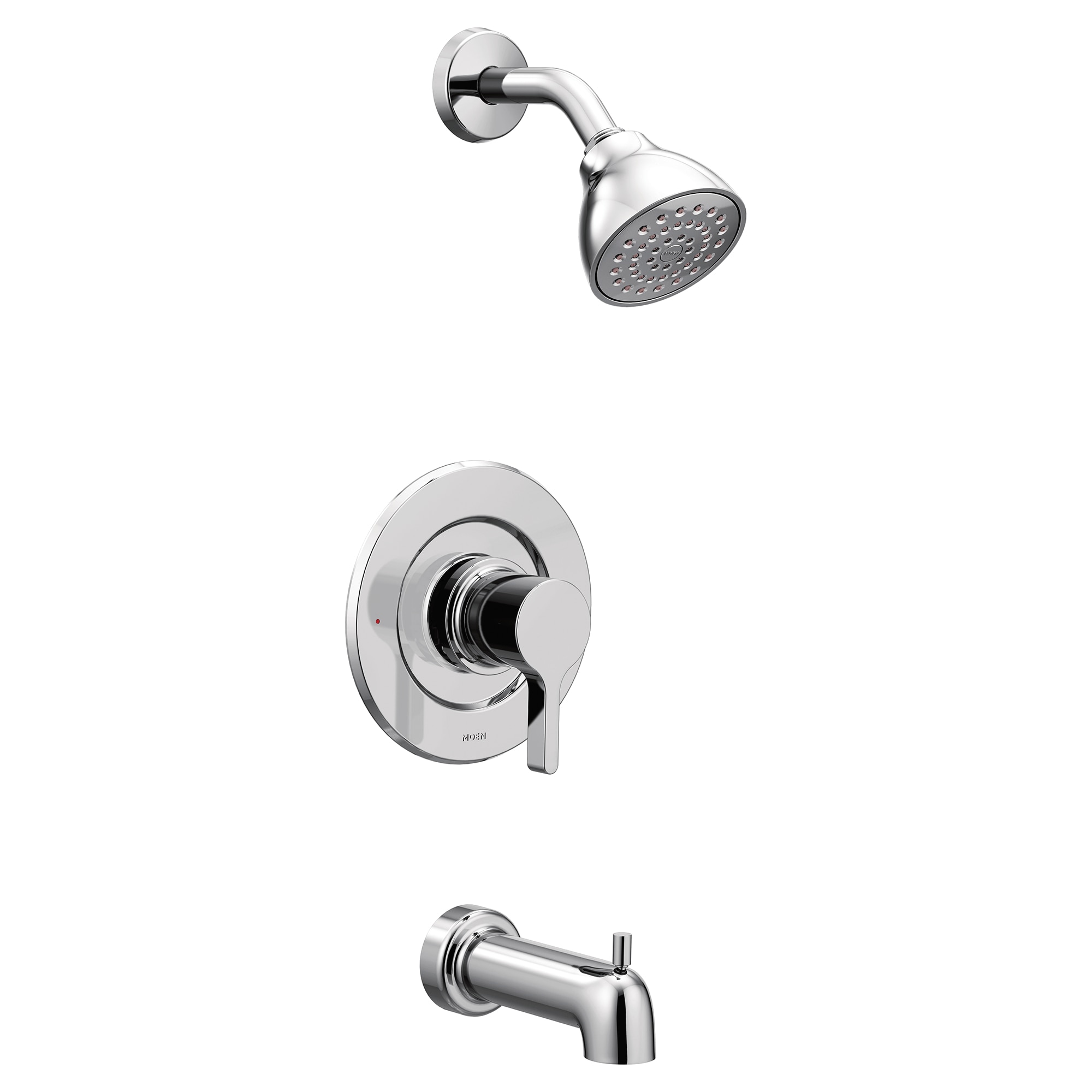 Regadera y llave para bañera redonda de 3.75 pulgadas con un solo mango y función única en cromo Moen Vichy T2663EP.