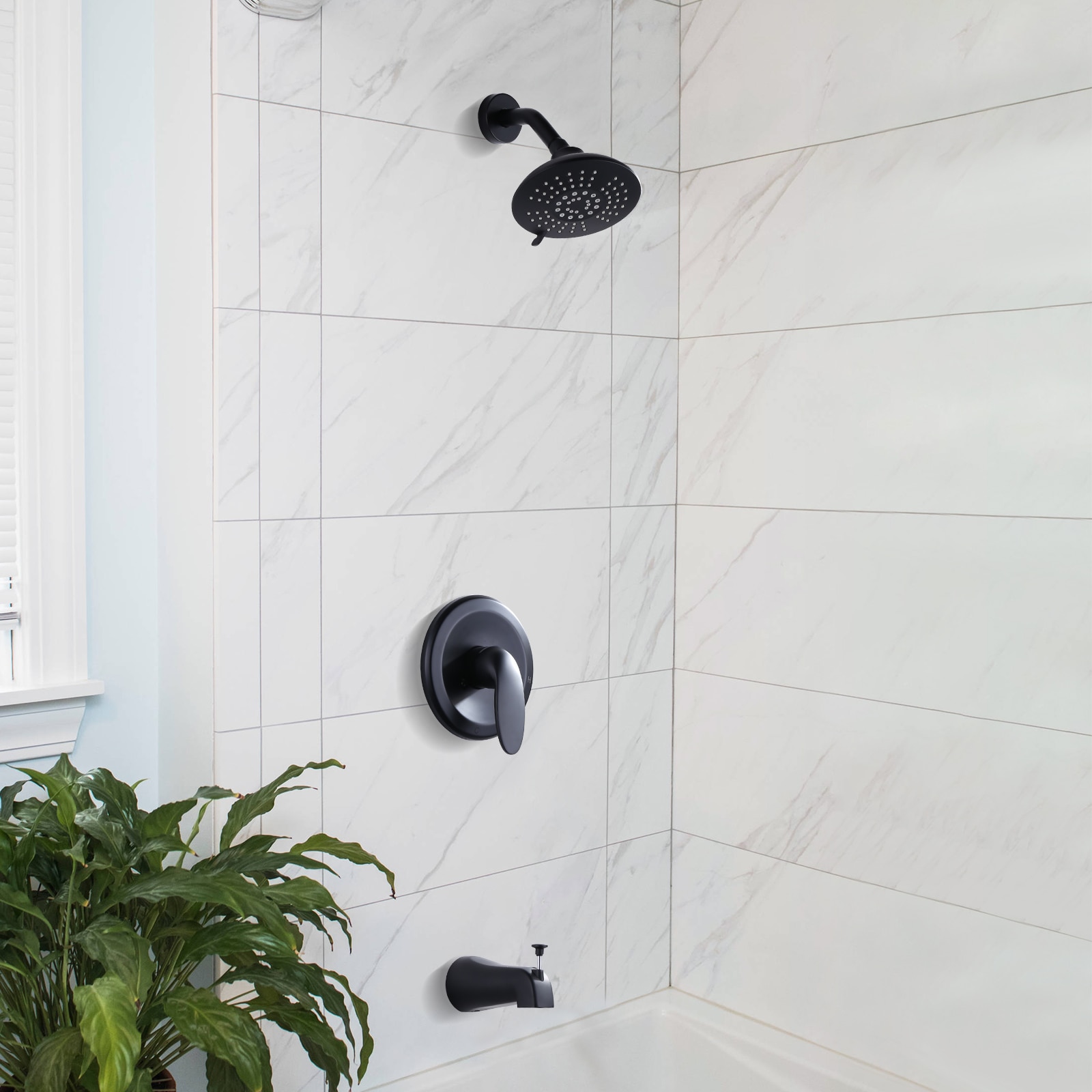 Grifo de bañera y ducha redondo de 6 pulgadas, multifunción y de un solo mango, color negro mate WOWOW con válvula 3094600D