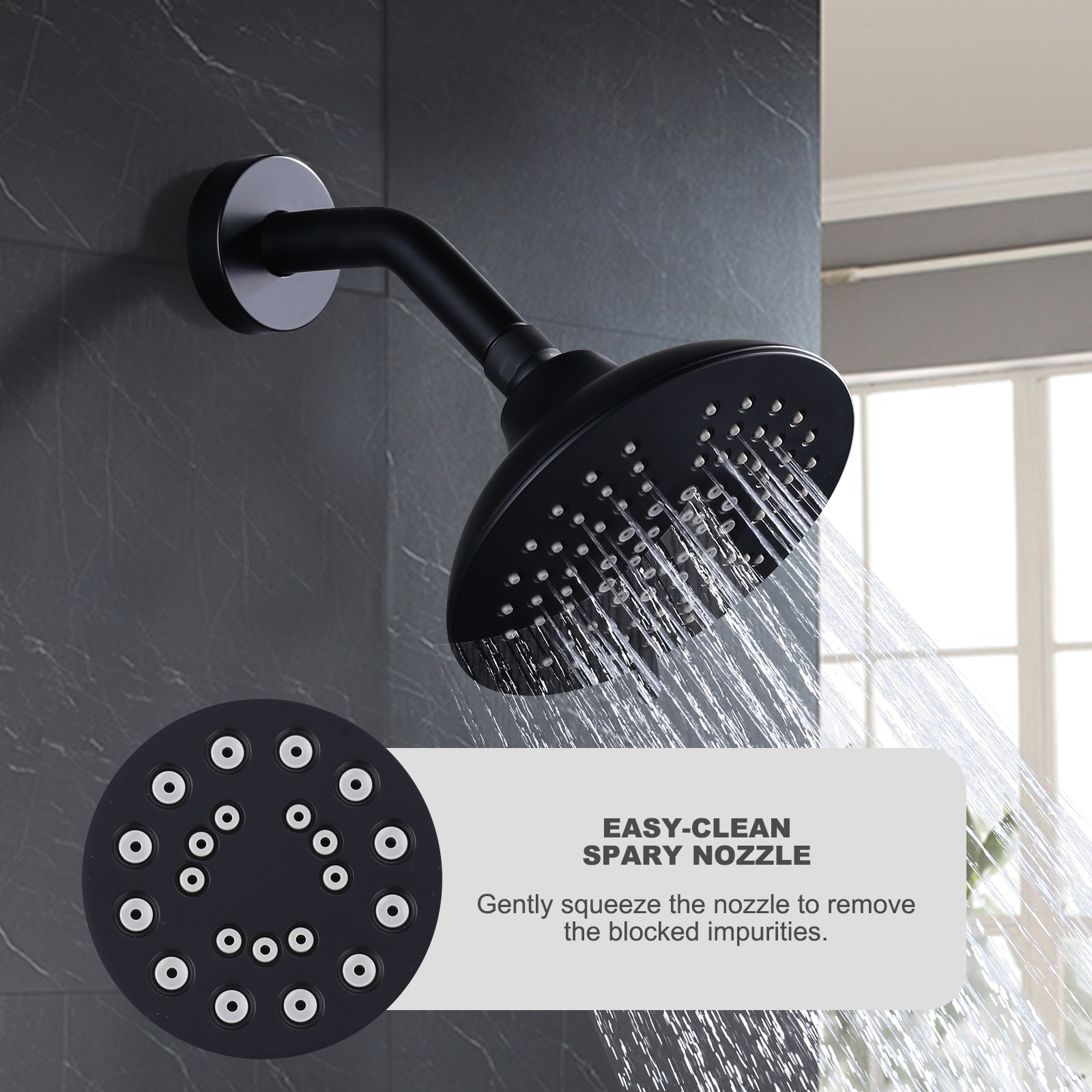 Grifo de bañera y ducha redondo de 6 pulgadas, multifunción y de un solo mango, color negro mate WOWOW con válvula 3094600D