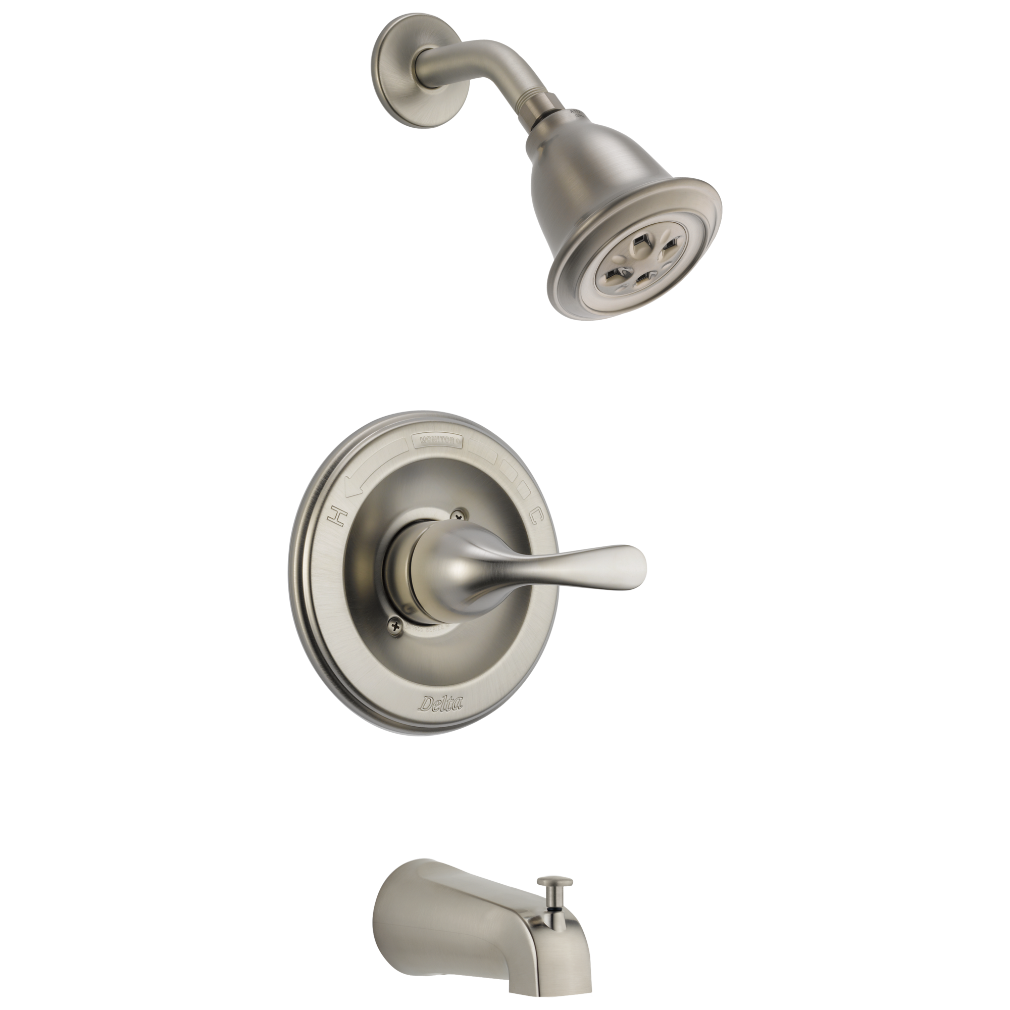 Grifo de Bañera y Ducha Redondo de Acero Inoxidable Clásico Delta con 1 Manija y Función Única 3.875 pulgadas T13420-SSH2OT