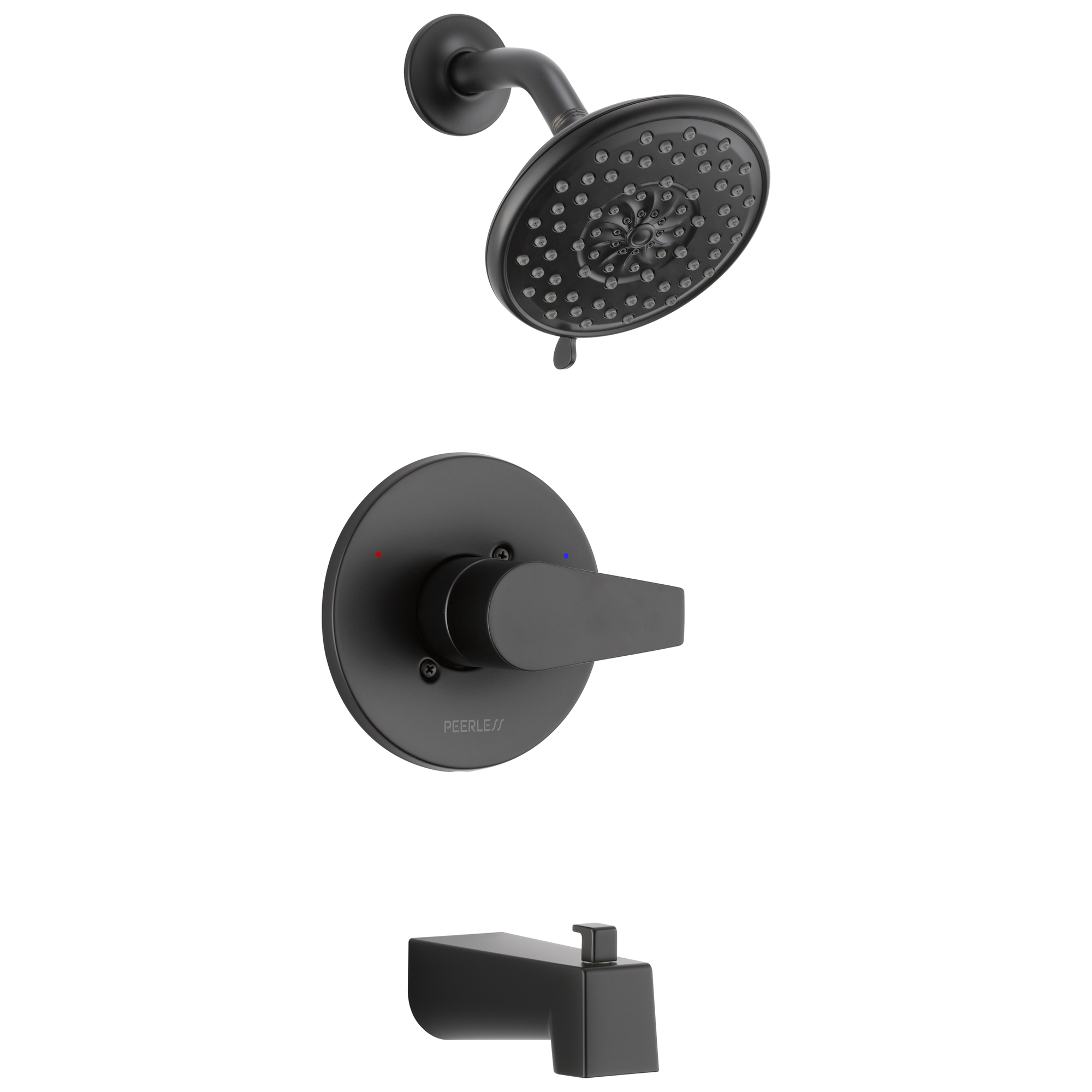 Llave Mezcladora para Bañera y Regadera Redonda de 5.31 Pulgadas, Negra Mate, con una Manija y Función Múltiple, Marca Peerless Xander y Válvula PTT14419-BL