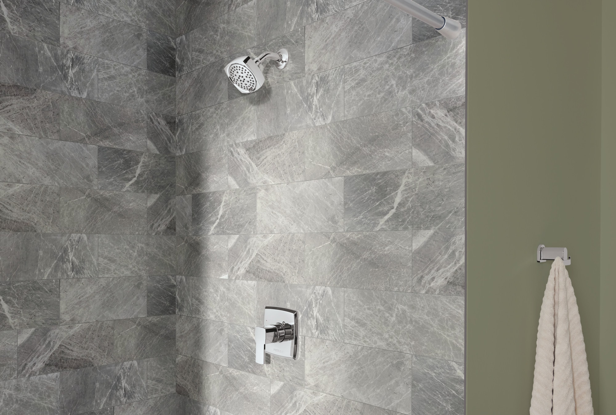Grifo de bañera y ducha cuadrado de 4 pulgadas con una sola manija y funciones múltiples, estilo Ezra cromado de calidad superior