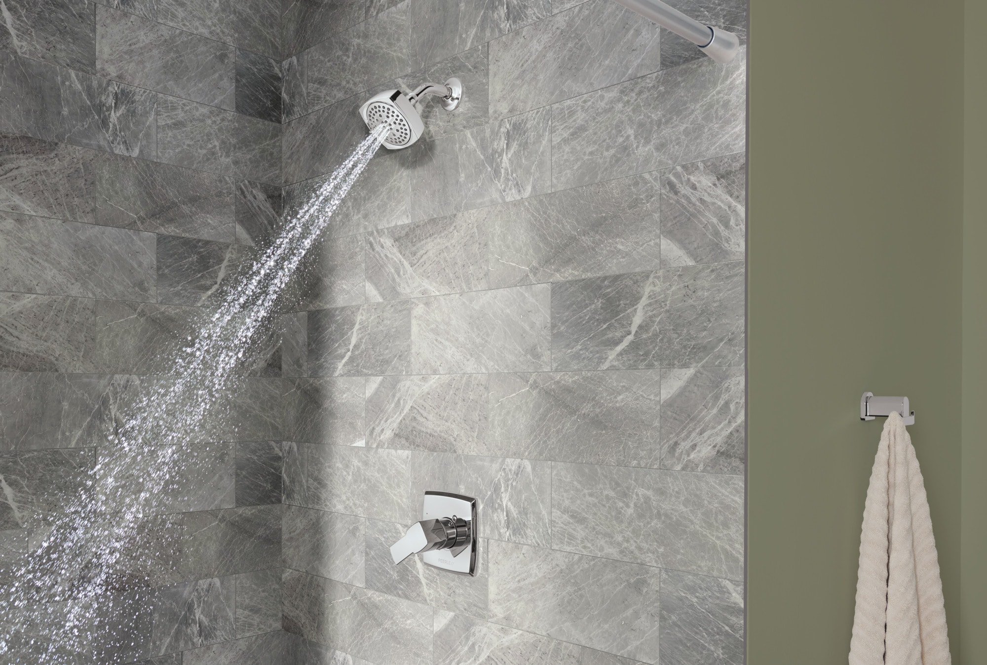 Grifo de bañera y ducha cuadrado de 4 pulgadas con una sola manija y funciones múltiples, estilo Ezra cromado de calidad superior