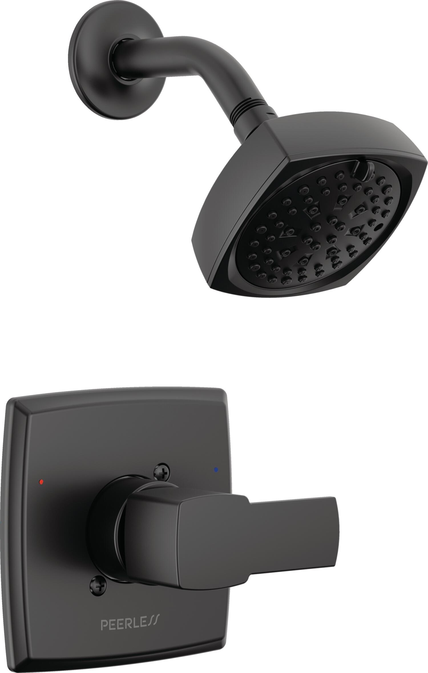 Grifería para bañera y regadera de 1 manija en negro mate Ezra Peerless, cuadrada de 4 pulgadas, multifunción PTT14271-BL
