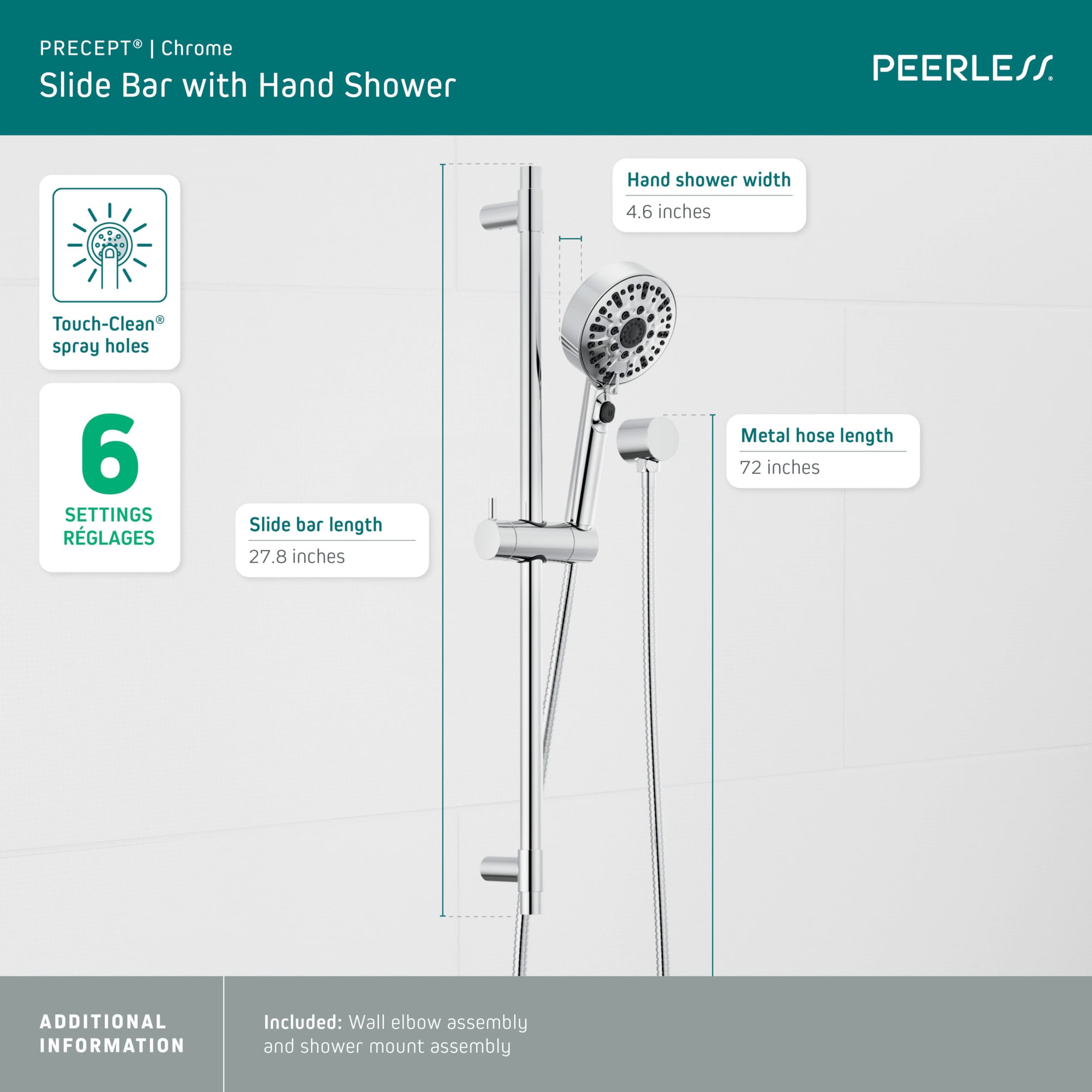 Grifería para bañera redonda multiusos cromada de la marca Peerless Precept Vendida por separado con válvula P62447