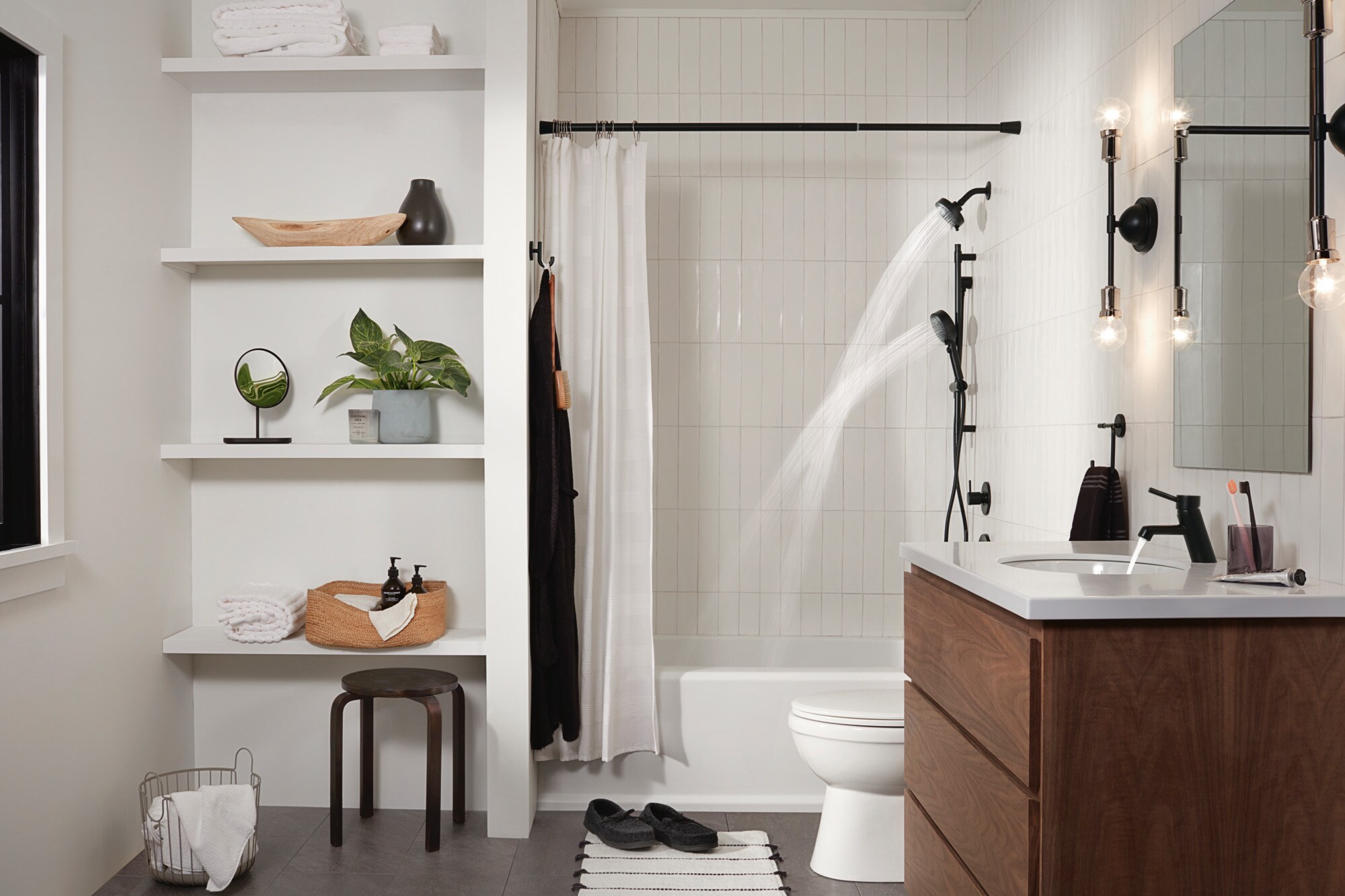 Precept Negro Mate de Primera Calidad Vendido por Separado Mezcladora de Bañera y Ducha Redonda Multifuncional de 4.562 Pulgadas con Válvula P62447-BL