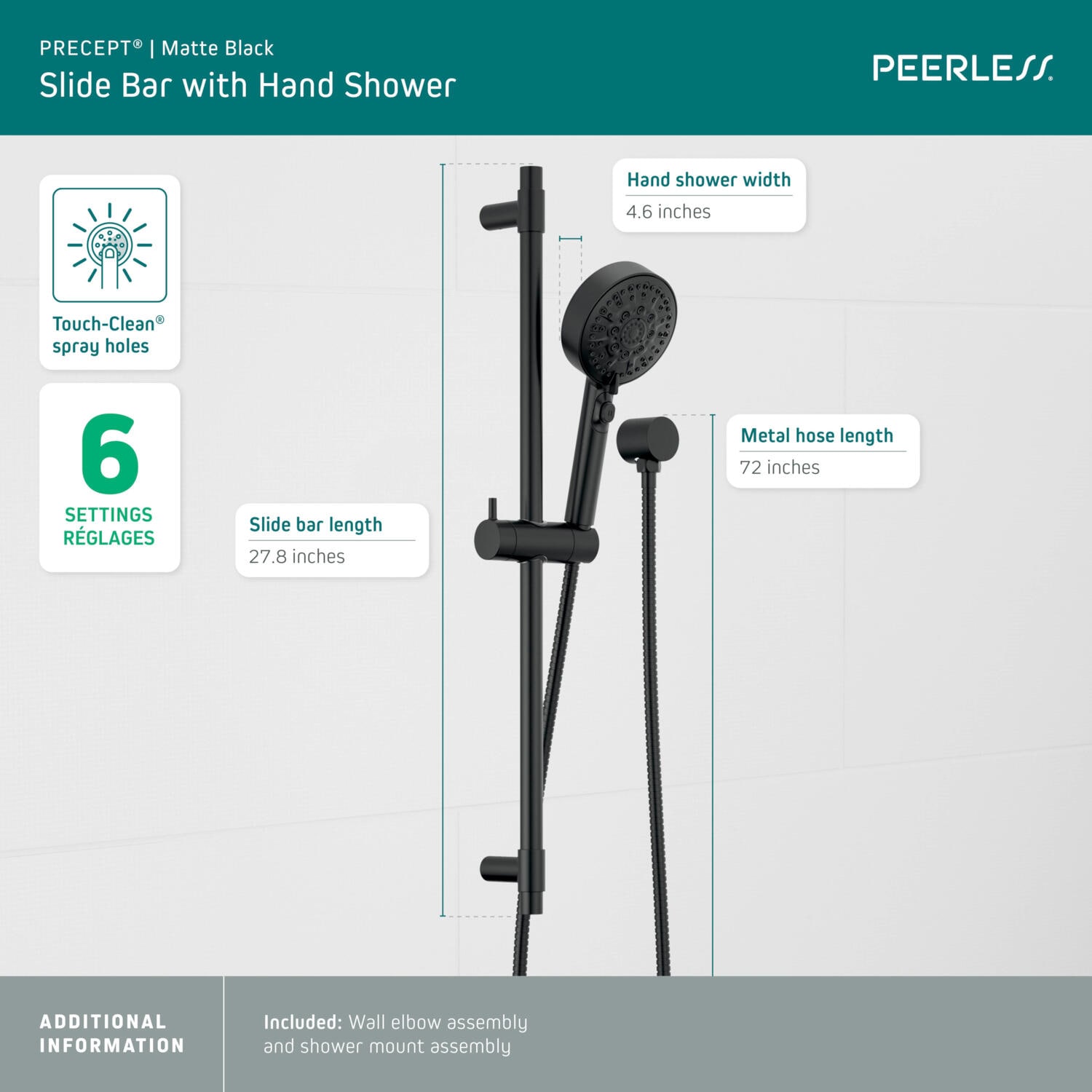 Precept Negro Mate de Primera Calidad Vendido por Separado Mezcladora de Bañera y Ducha Redonda Multifuncional de 4.562 Pulgadas con Válvula P62447-BL