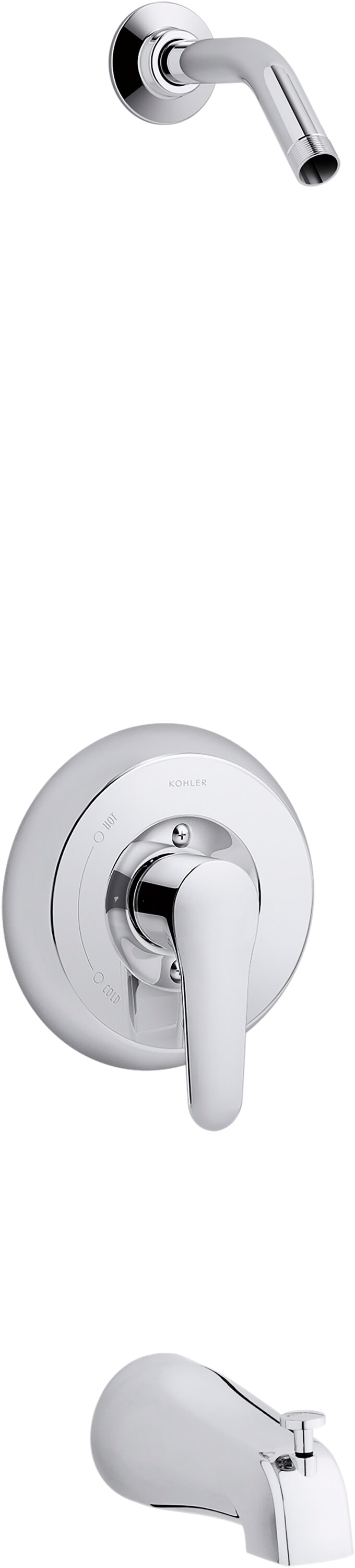 Grifo de bañera y ducha de una sola función con 1 mango en cromo pulido July de KOHLER