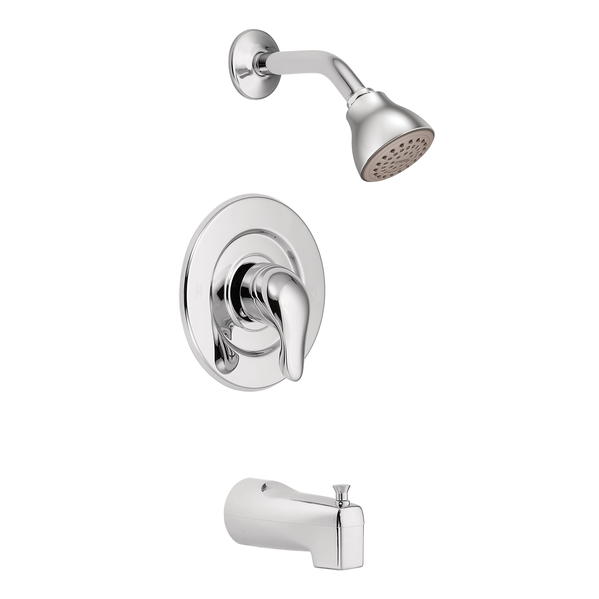 Grifo para bañera y ducha redonda de 2.5 pulgadas con una sola función y una manija en cromo Moen Chateau TL471EP.