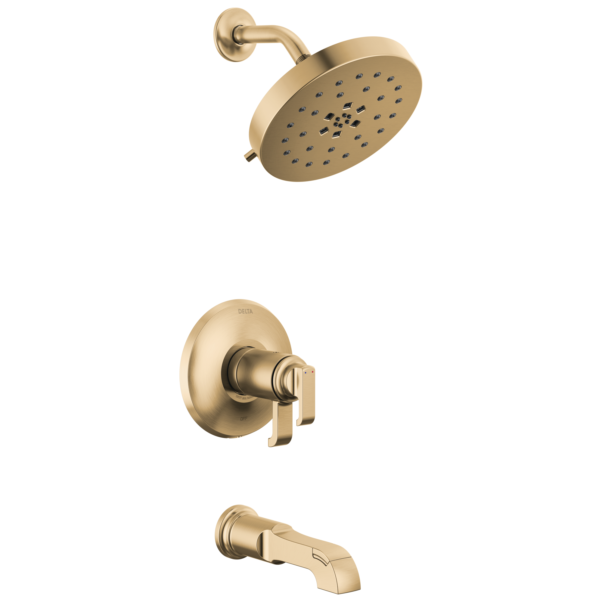 Mezcladora de Bañera y Ducha Redonda de 8 Pulgadas con 2 Manijas en Bronce Champan Delta Tetra Lumicoat