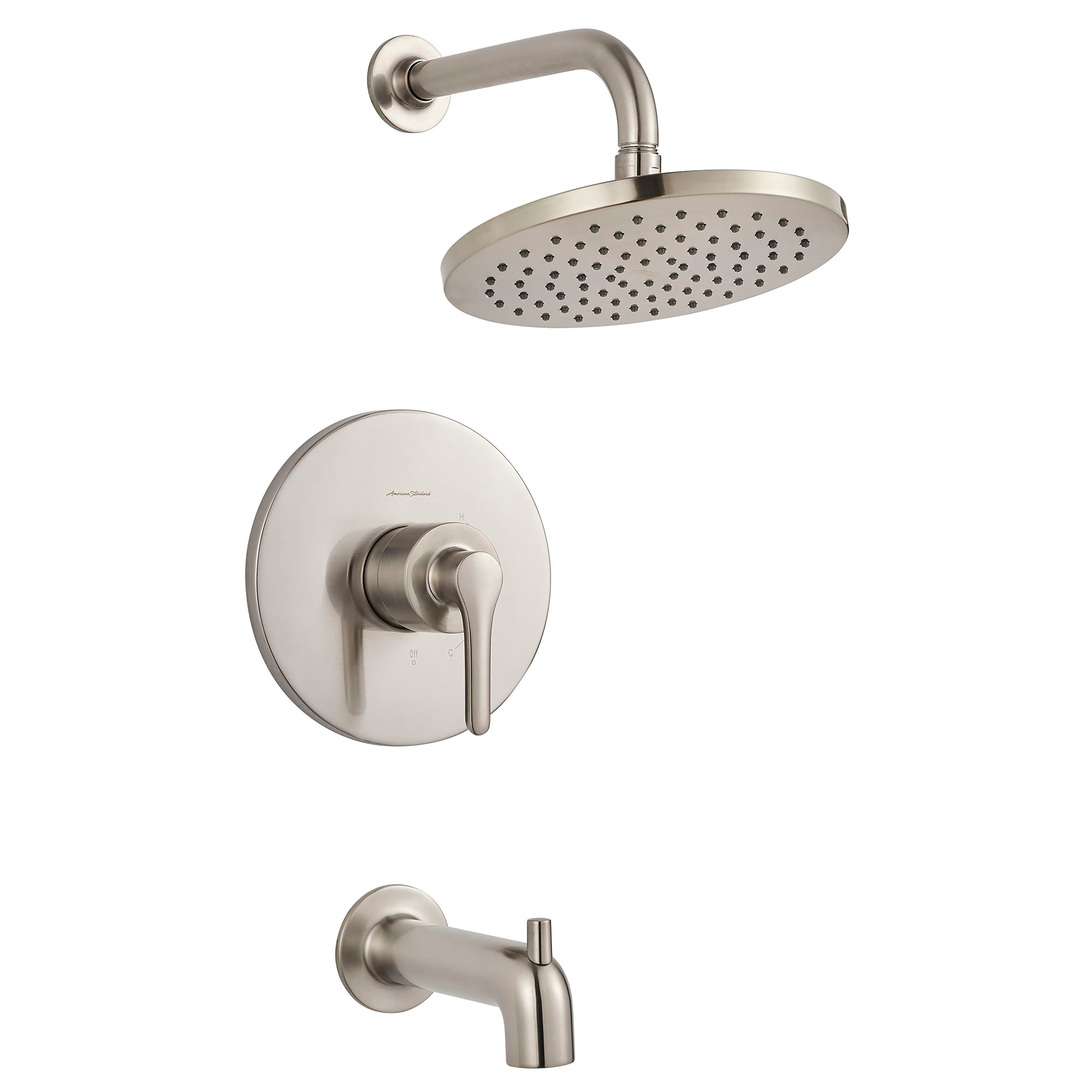 American Standard Studio S Níquel Cepillado Grifo de bañera y ducha de 1 mango y función única de 8 pulgadas de diámetro.
