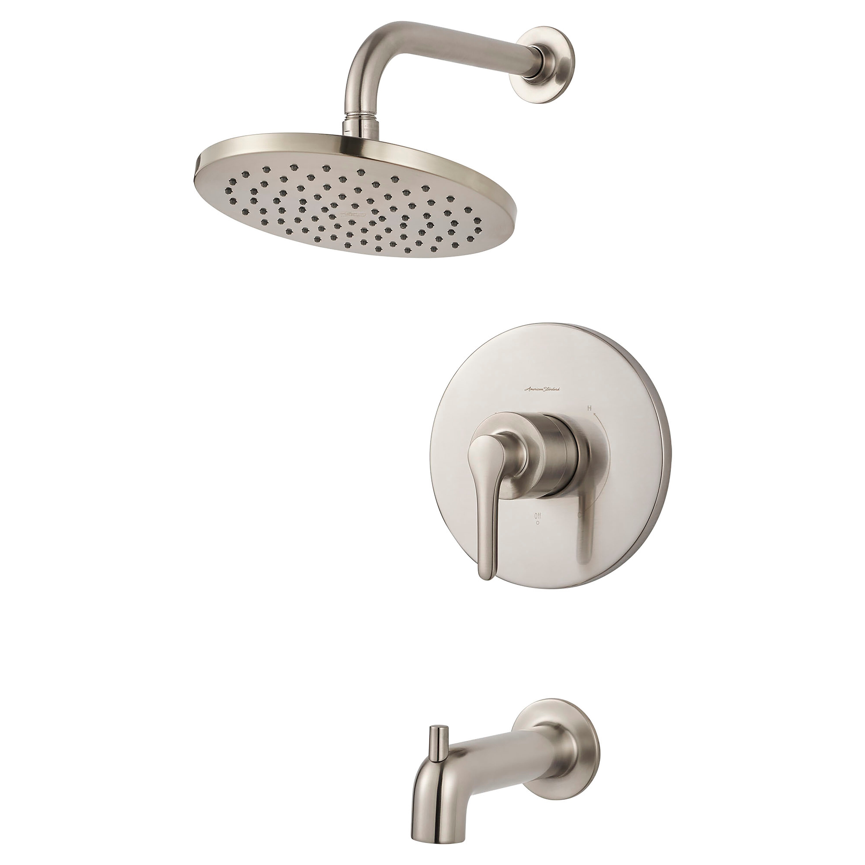 American Standard Studio S Níquel Cepillado Grifo de bañera y ducha de 1 mango y función única de 8 pulgadas de diámetro.
