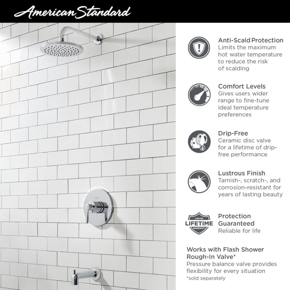 American Standard Studio S Níquel Cepillado Grifo de bañera y ducha de 1 mango y función única de 8 pulgadas de diámetro.