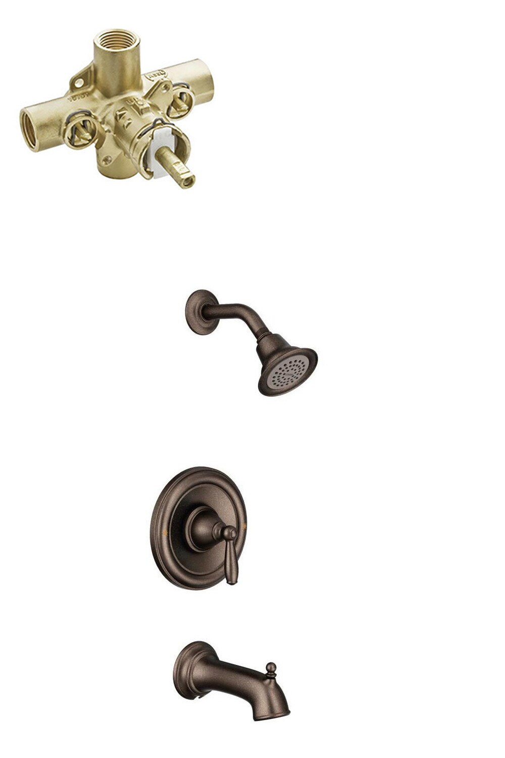 Mezcladora de bañera y regadera de 1 manija en bronce aceitado de 3.5 pulgadas con función única - Modelo T2153ORB-2590-L de Moen Brantford