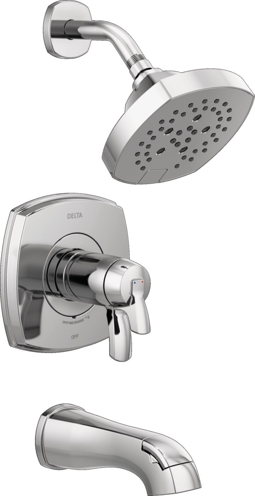 Grifo para Bañera y Ducha de 1 Manija con Función Múltiple y Acabado Lumicoat Cromado de 7.0 Pulgadas, Modelo Delta Stryke T17T476-PR