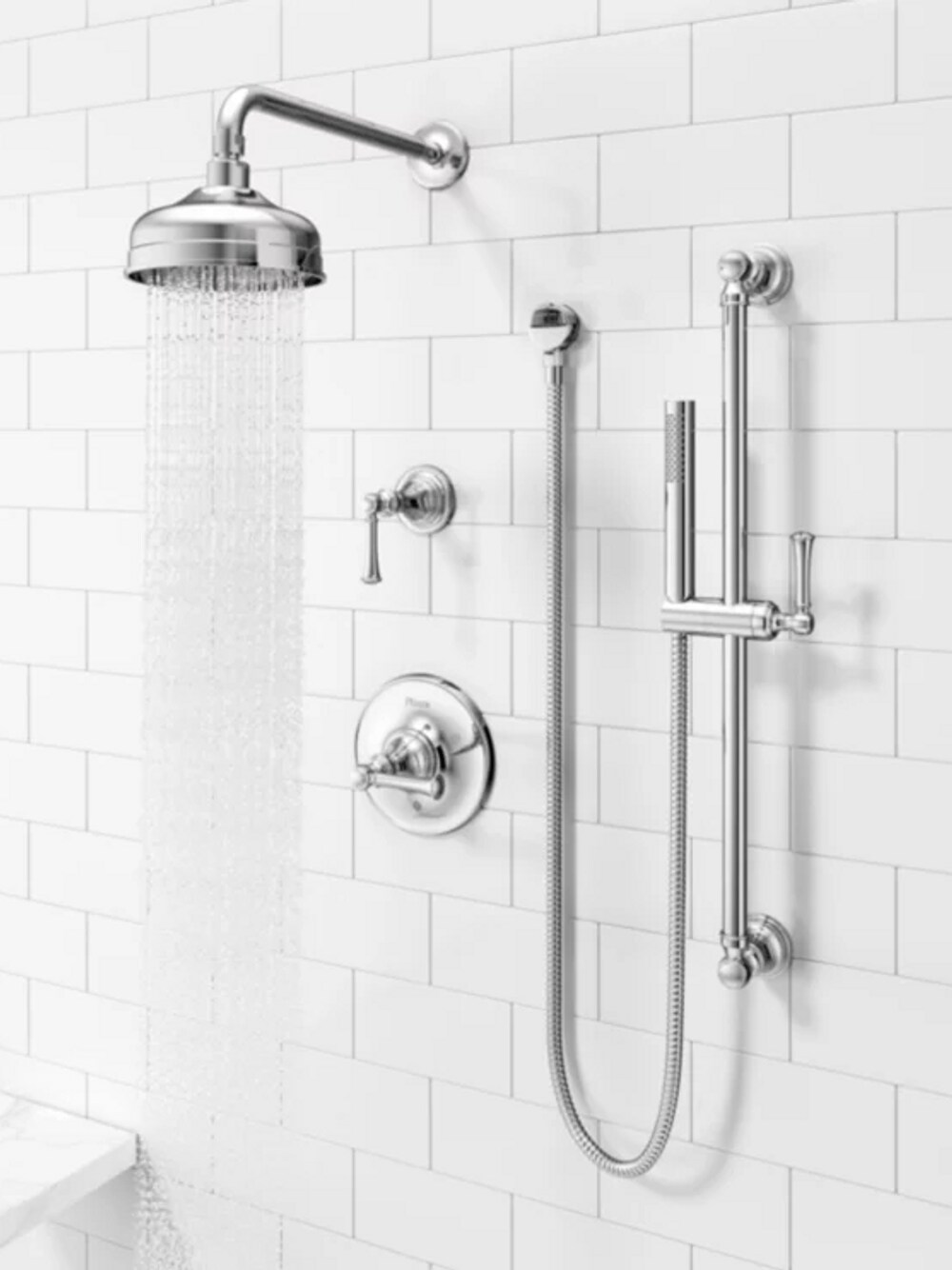 Grifo para bañera y ducha de una sola función con un mango en cromo pulido Tisbury Pfister de 6.1875 pulgadas de diámetro.