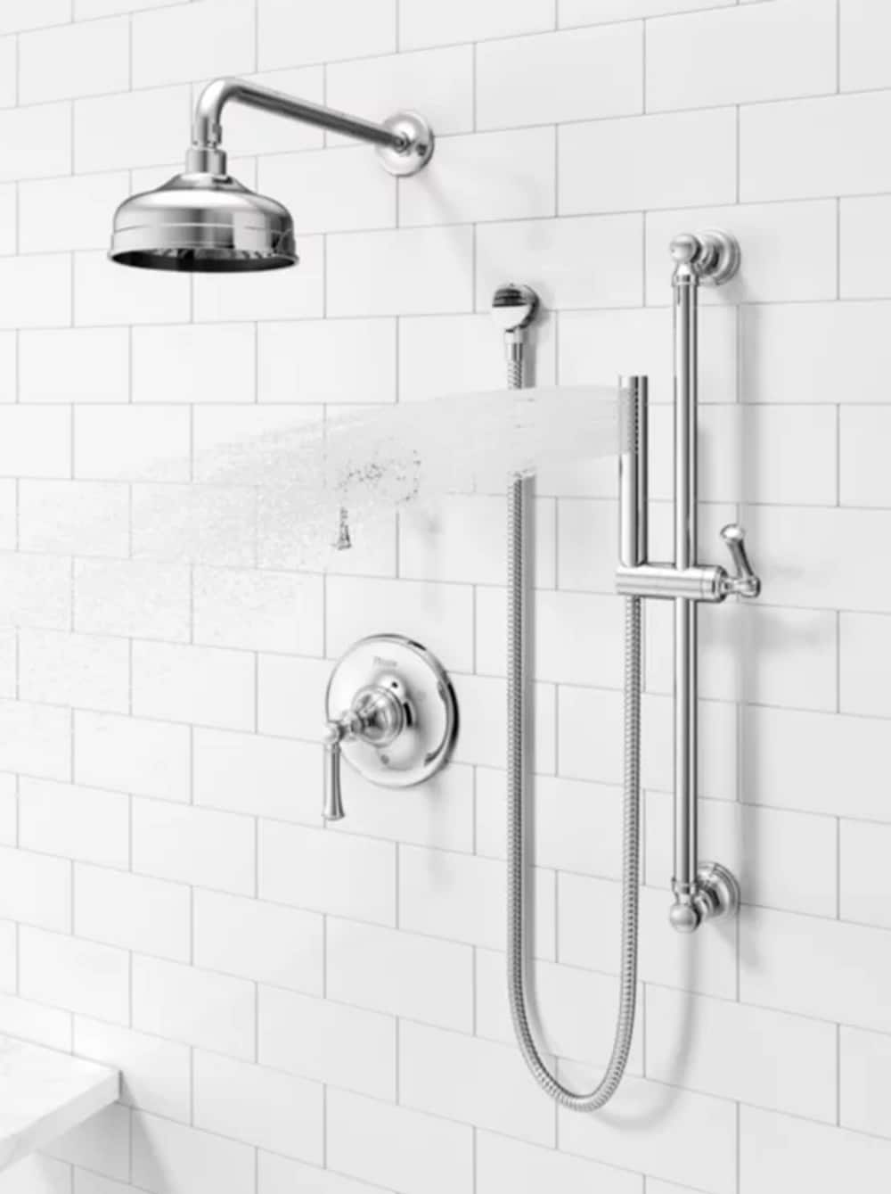 Grifo para bañera y ducha de una sola función con un mango en cromo pulido Tisbury Pfister de 6.1875 pulgadas de diámetro.
