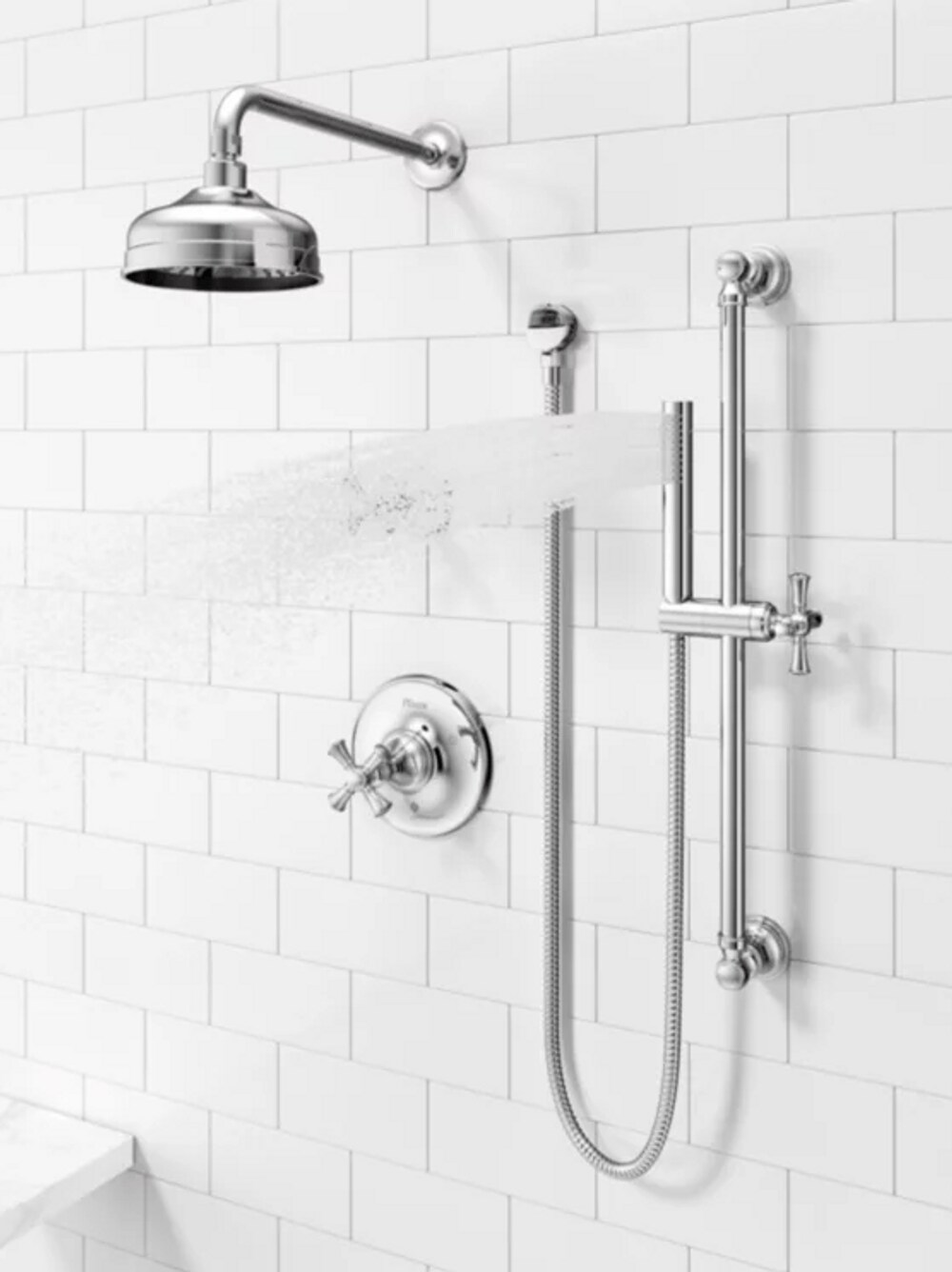 Grifo para bañera y ducha de una sola función con un mango en cromo pulido Tisbury Pfister de 6.1875 pulgadas de diámetro.