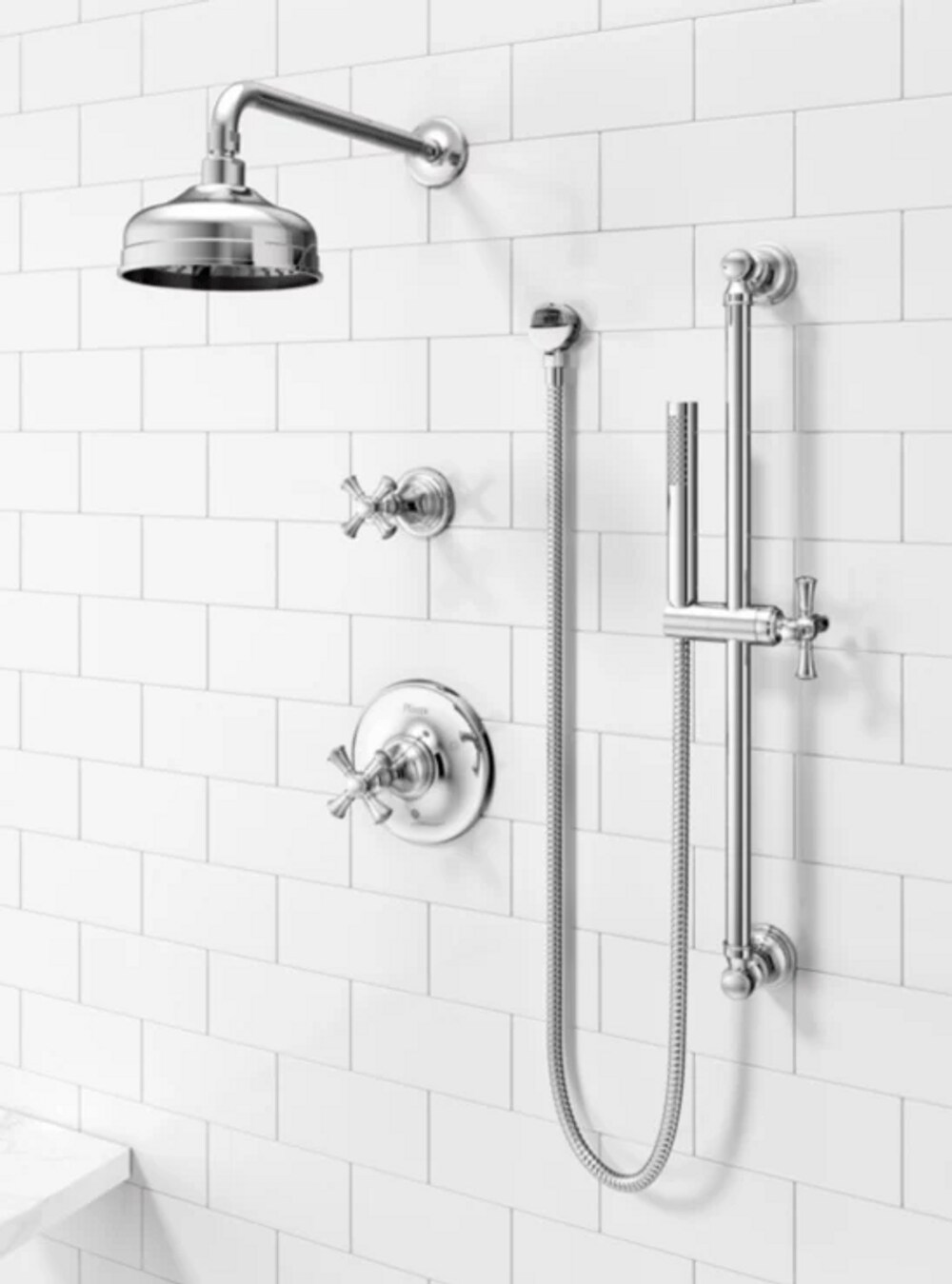 Grifo para bañera y ducha de una sola función con un mango en cromo pulido Tisbury Pfister de 6.1875 pulgadas de diámetro.