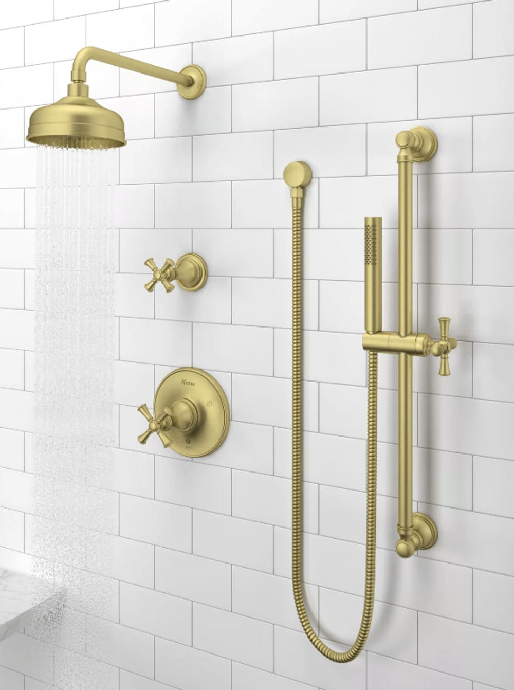Mezcladora para bañera y regadera redonda de 6.1875 pulgadas, color oro cepillado, de un solo mango y función única (LG89-8TBBG)