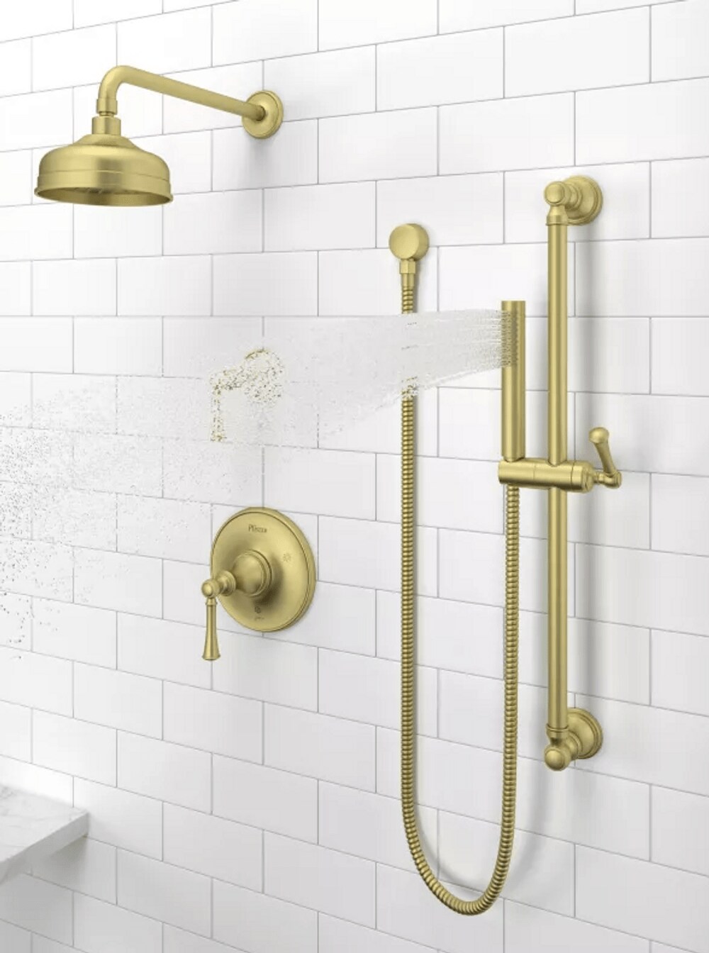 Mezcladora para bañera y regadera redonda de 6.1875 pulgadas, color oro cepillado, de un solo mango y función única (LG89-8TBBG)